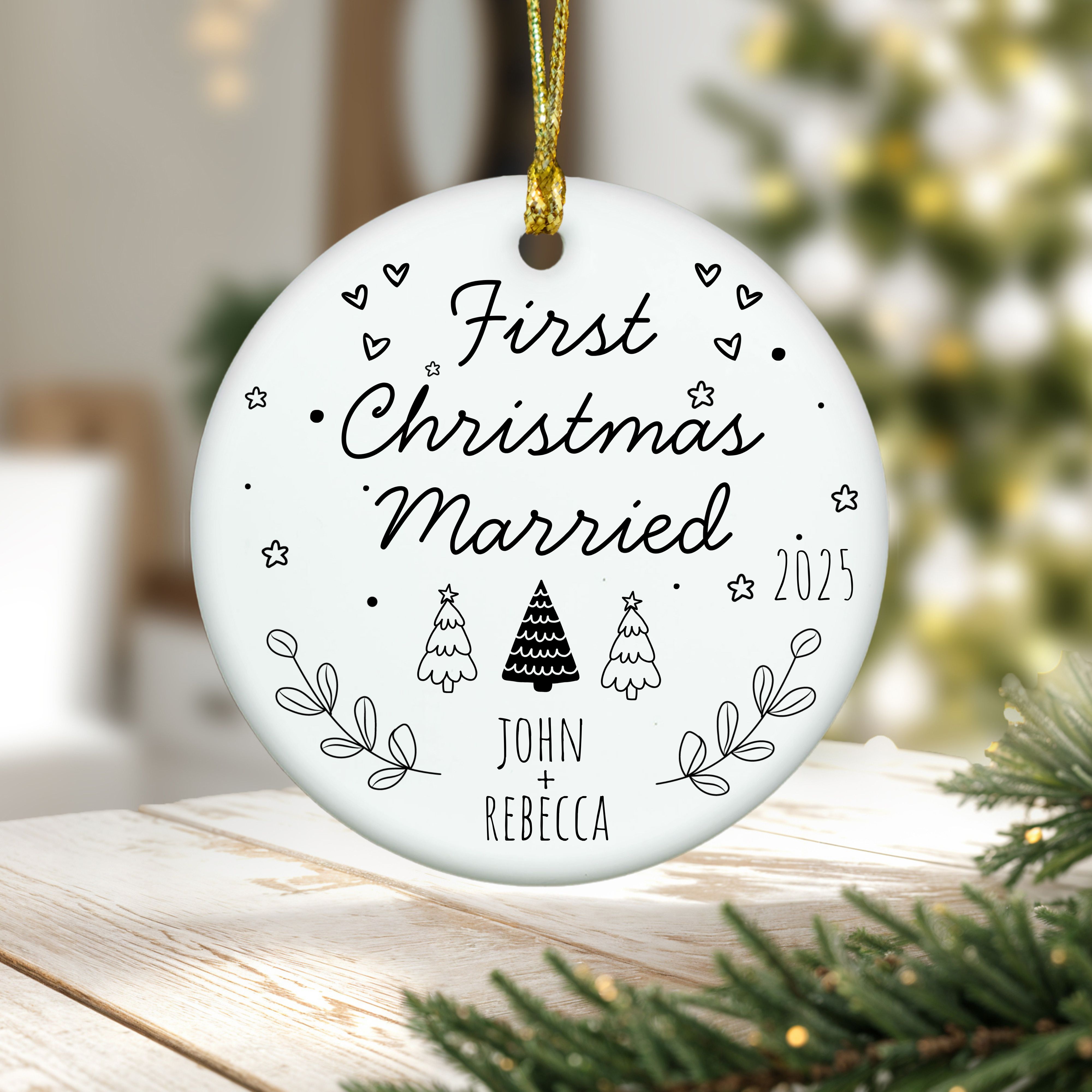 1st Christmas Married Ornament, Family Christmas Tree Decoration, First Christmas Keepsake, Gift for Couple, Holiday Memories product thumbnail image