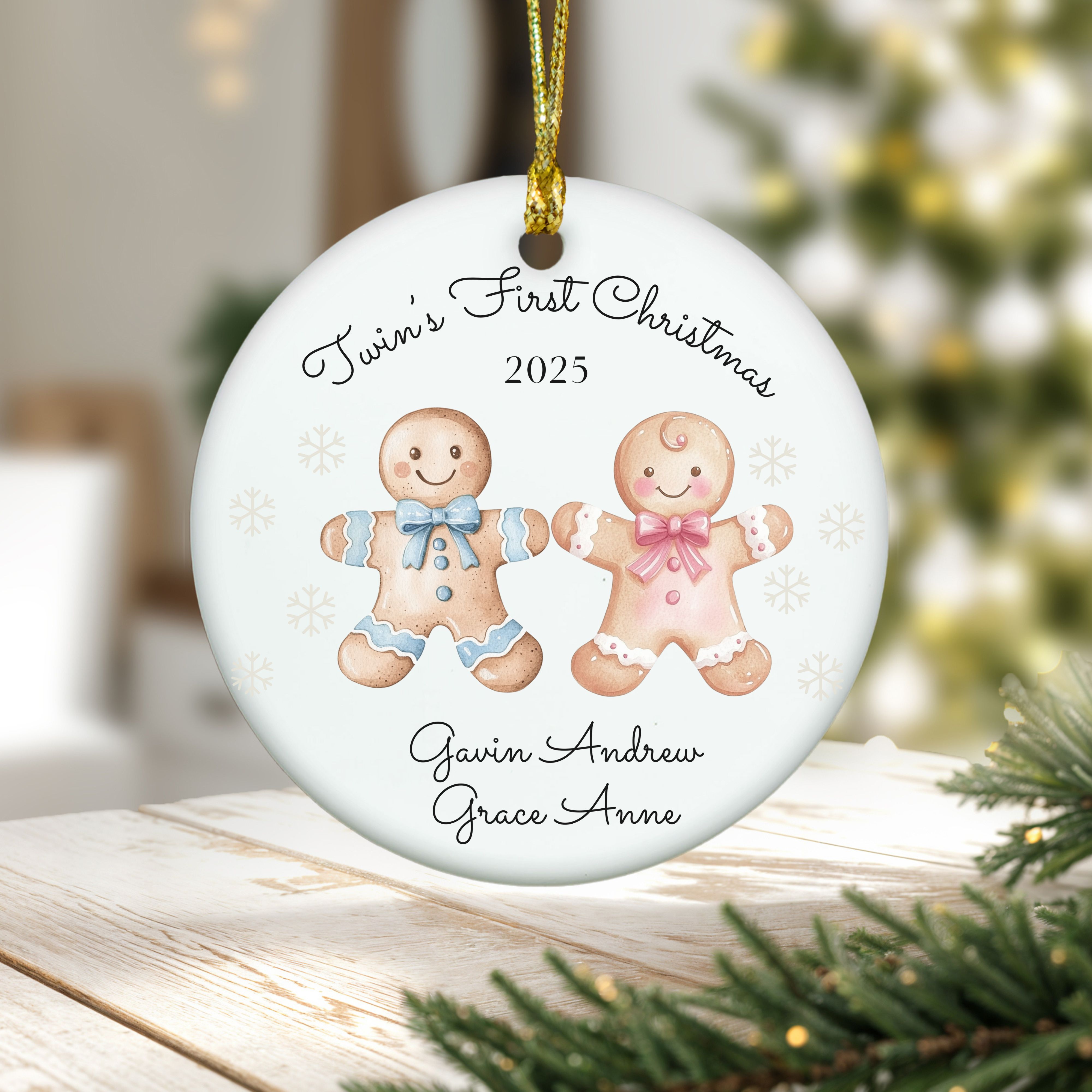 Personalized Boy and Girl Twins First Christmas Ornament, Gingerbread Man Christmas Tree Decoration, First Christmas Keepsake, Gift for Twins product thumbnail image
