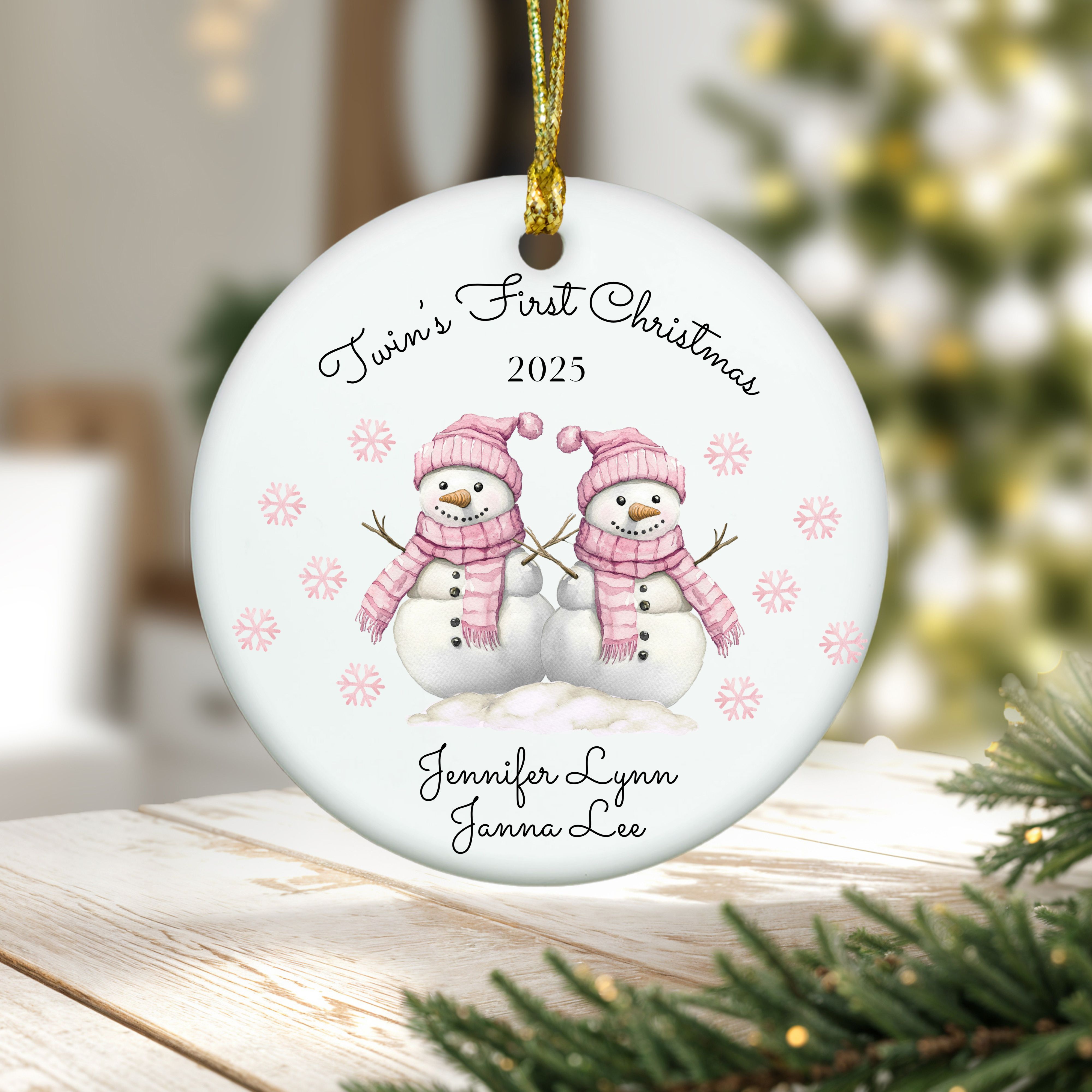 Twin Girls Personalized First Christmas Ornament, Old-style Christmas Tree Decoration, First Christmas Keepsake, Gift for New Twin Girls product thumbnail image