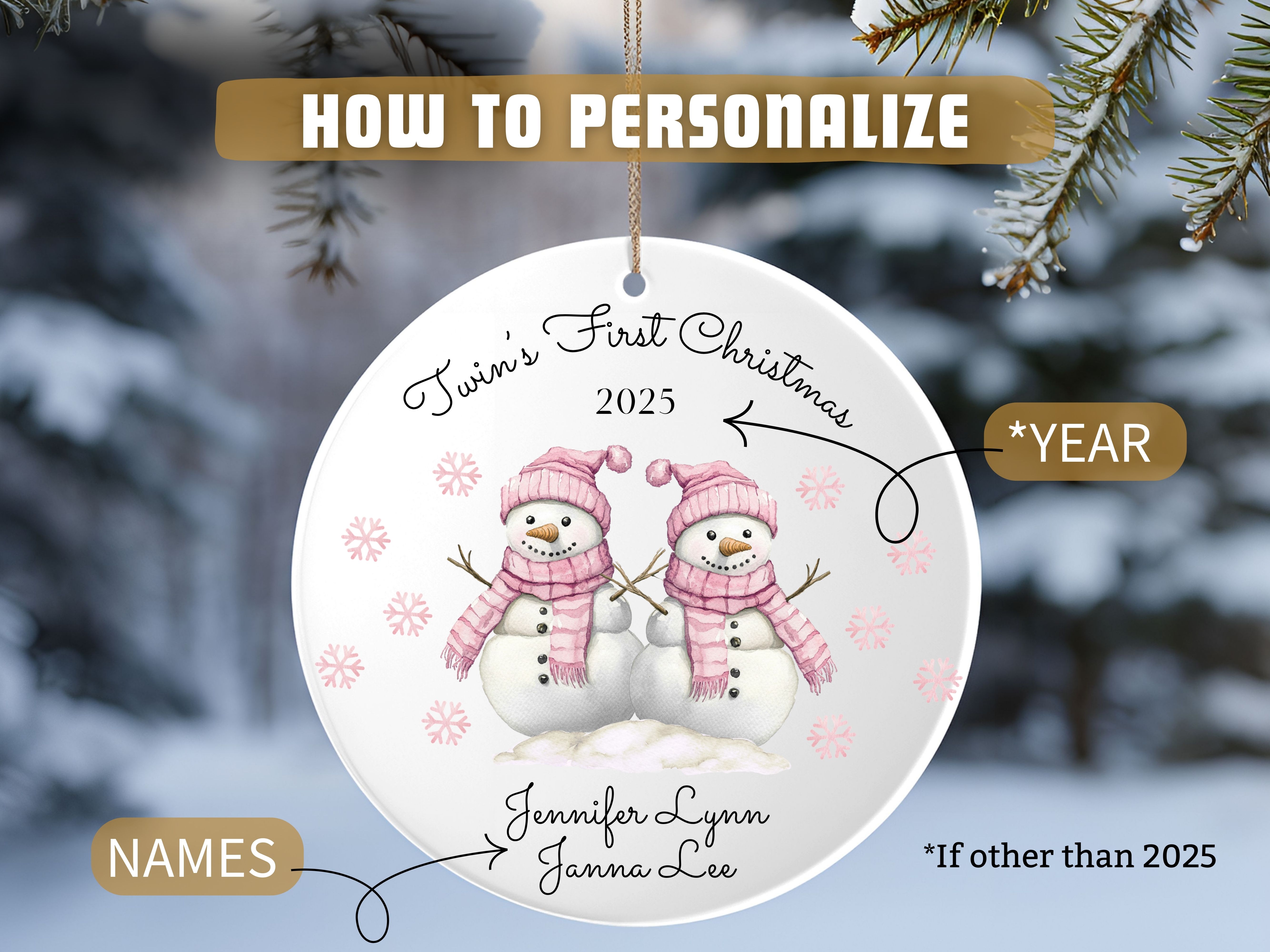 Twin Girls Personalized First Christmas Ornament, Old-style Christmas Tree Decoration, First Christmas Keepsake, Gift for New Twin Girls product thumbnail image