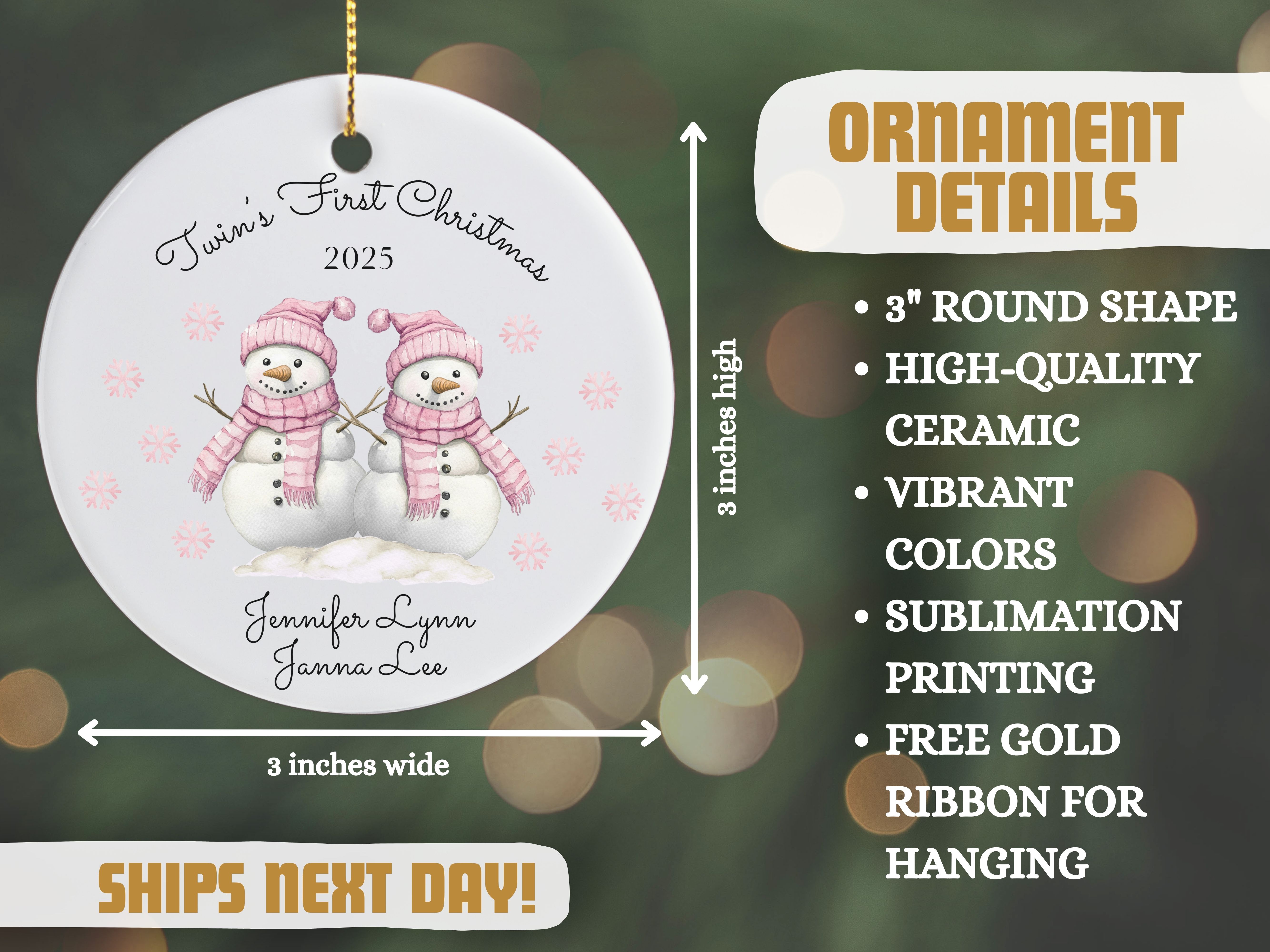 Twin Girls Personalized First Christmas Ornament, Old-style Christmas Tree Decoration, First Christmas Keepsake, Gift for New Twin Girls product thumbnail image