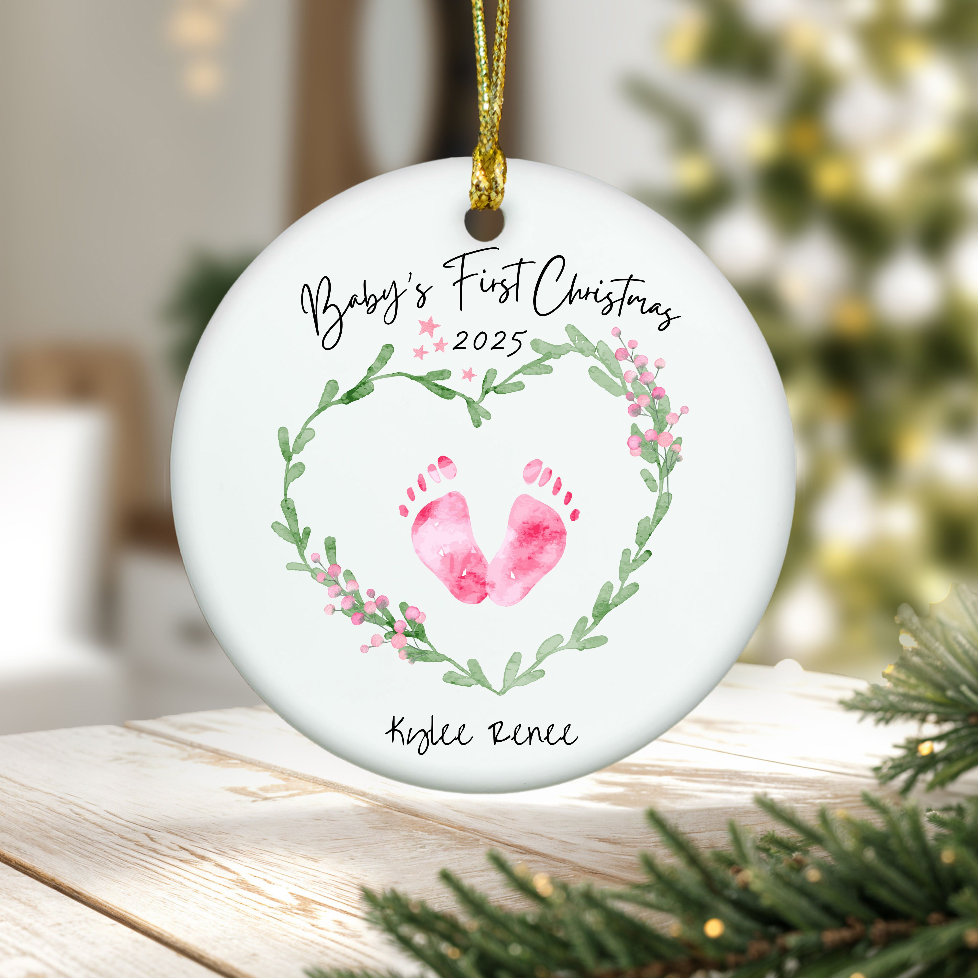 Personalized Baby Girl's First Christmas Ornament, Footprint Christmas Tree Decoration, First Christmas Keepsake, Gift for New Baby, Parents