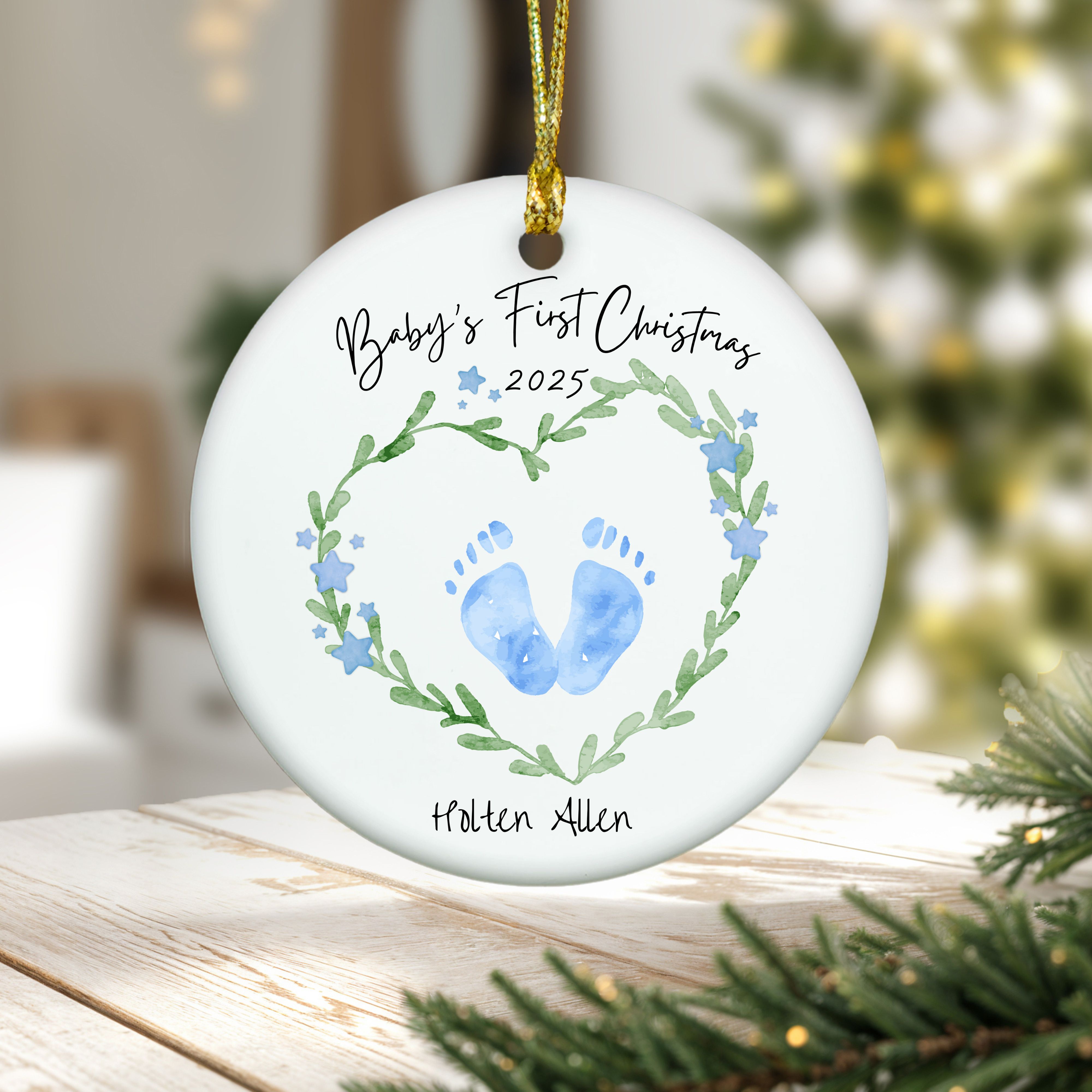 Personalized Baby Boy's First Christmas Ornament, Footprint Christmas Tree Decoration, First Christmas Keepsake, Gift for New Baby, Parents product thumbnail image Personalized Baby Boy's First Christmas Ornament, Footprint Christmas Tree Decoration, First Christmas Keepsake, Gift for New Baby, Parents product thumbnail image