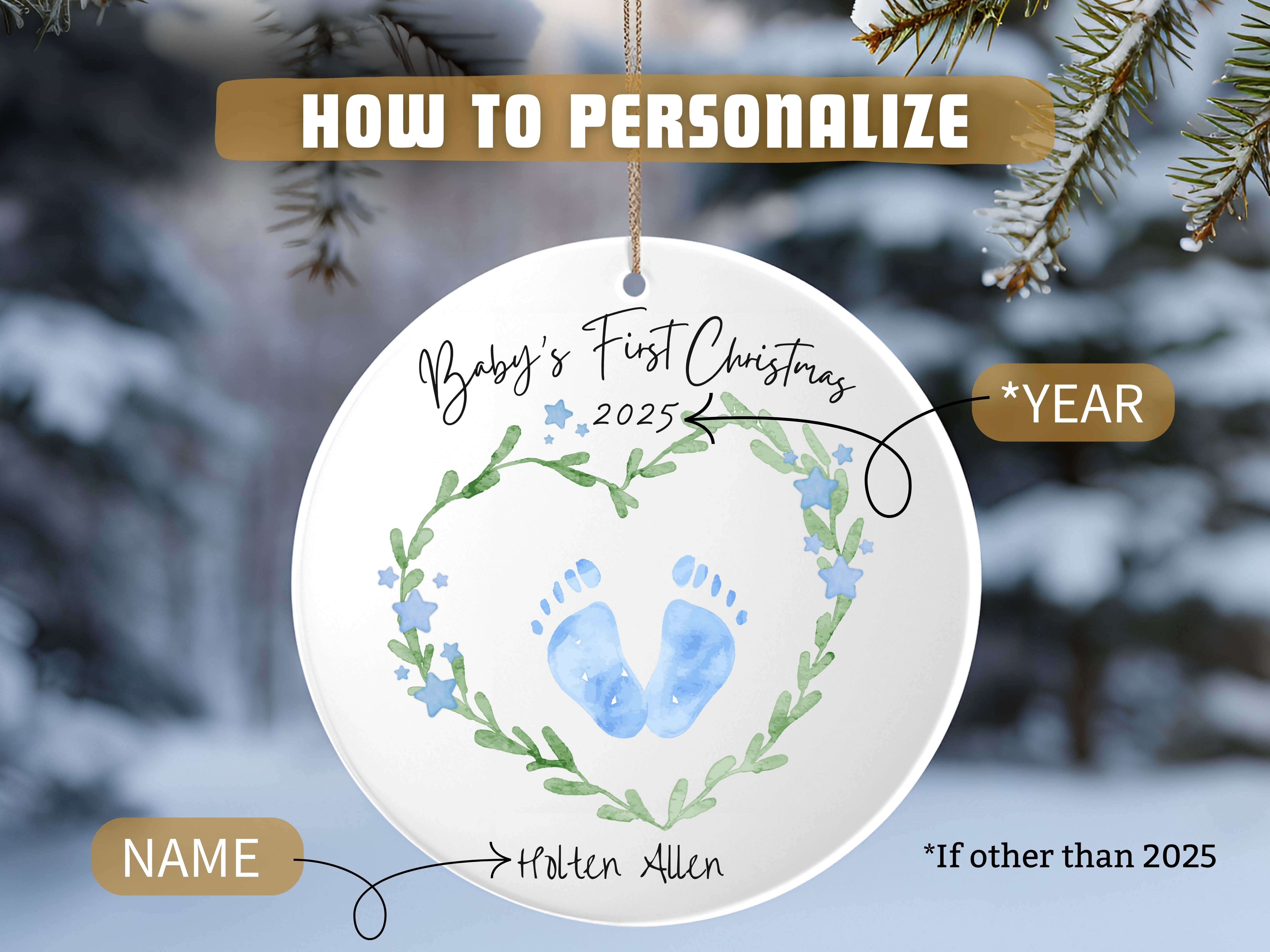 Personalized Baby Boy's First Christmas Ornament, Footprint Christmas Tree Decoration, First Christmas Keepsake, Gift for New Baby, Parents product thumbnail image Personalized Baby Boy's First Christmas Ornament, Footprint Christmas Tree Decoration, First Christmas Keepsake, Gift for New Baby, Parents product thumbnail image