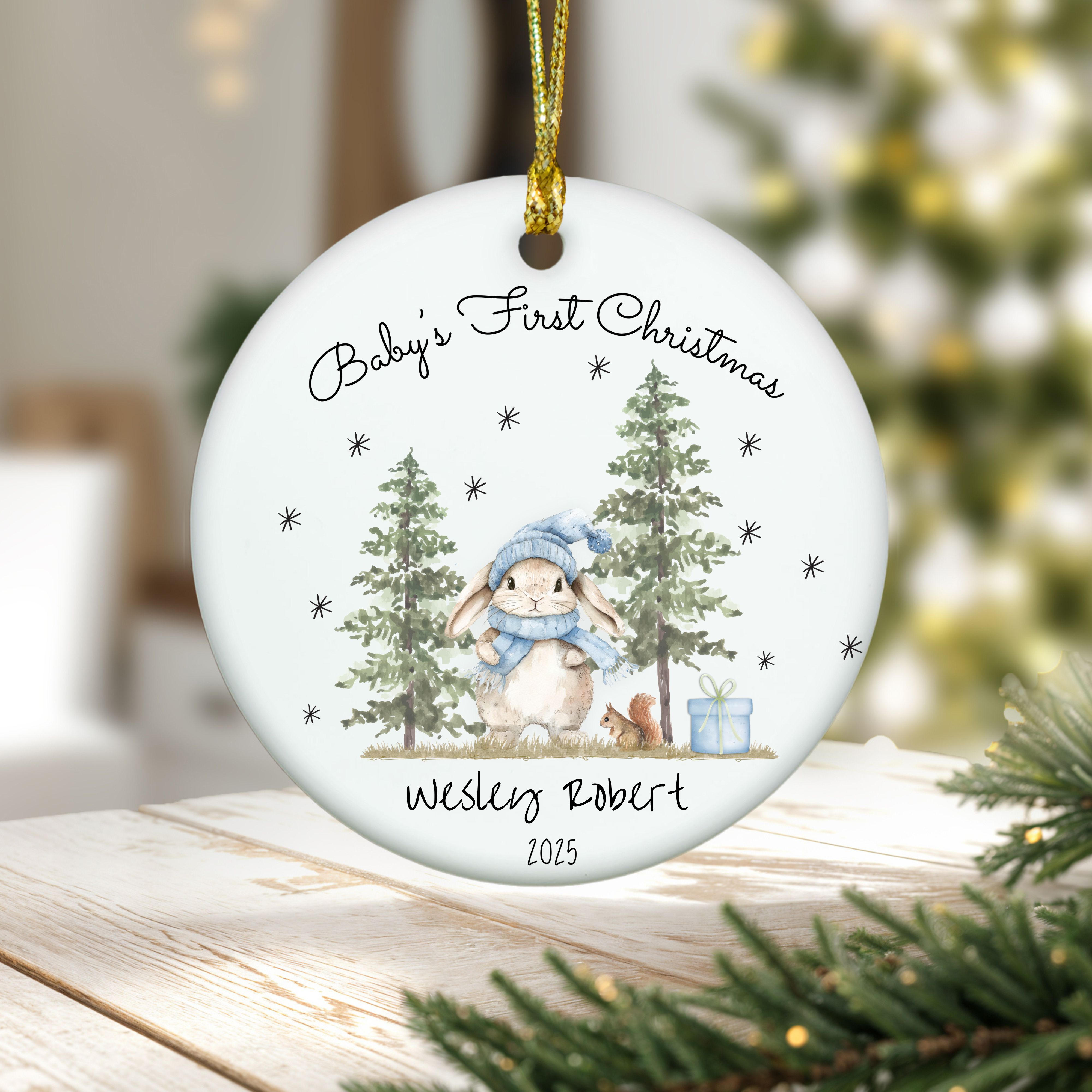 Personalized Baby's First Christmas Ornament, Watercolor-style Christmas Tree Decoration, First Christmas Keepsake, Gift for New Baby, Parents