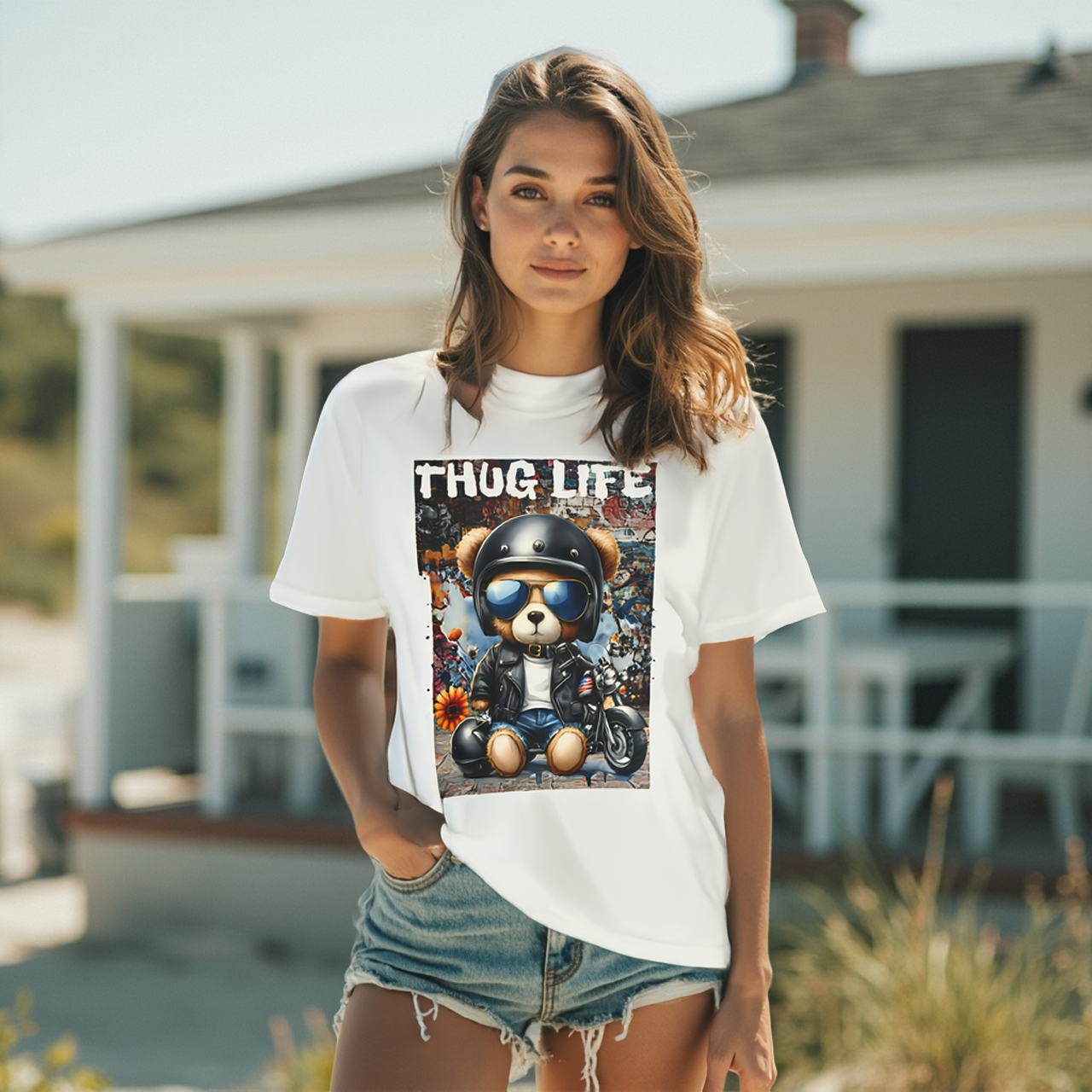 Biker Teddy Bear Thug Life Tee product thumbnail image