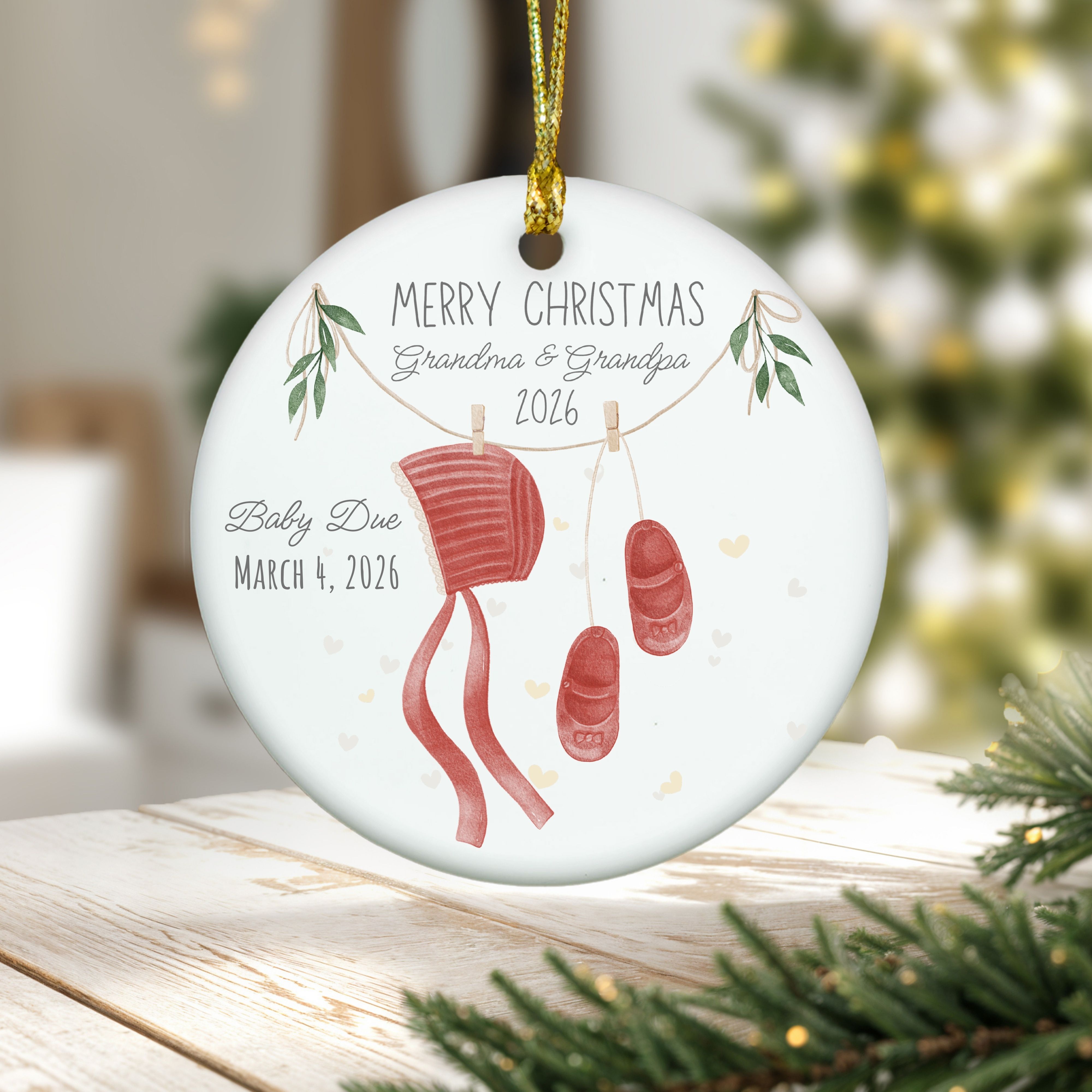 Grandparent Announcement Ornament, Surprise Gift for Grandma and Grandpa, Family Keepsake, New Grandchild Gift product thumbnail image