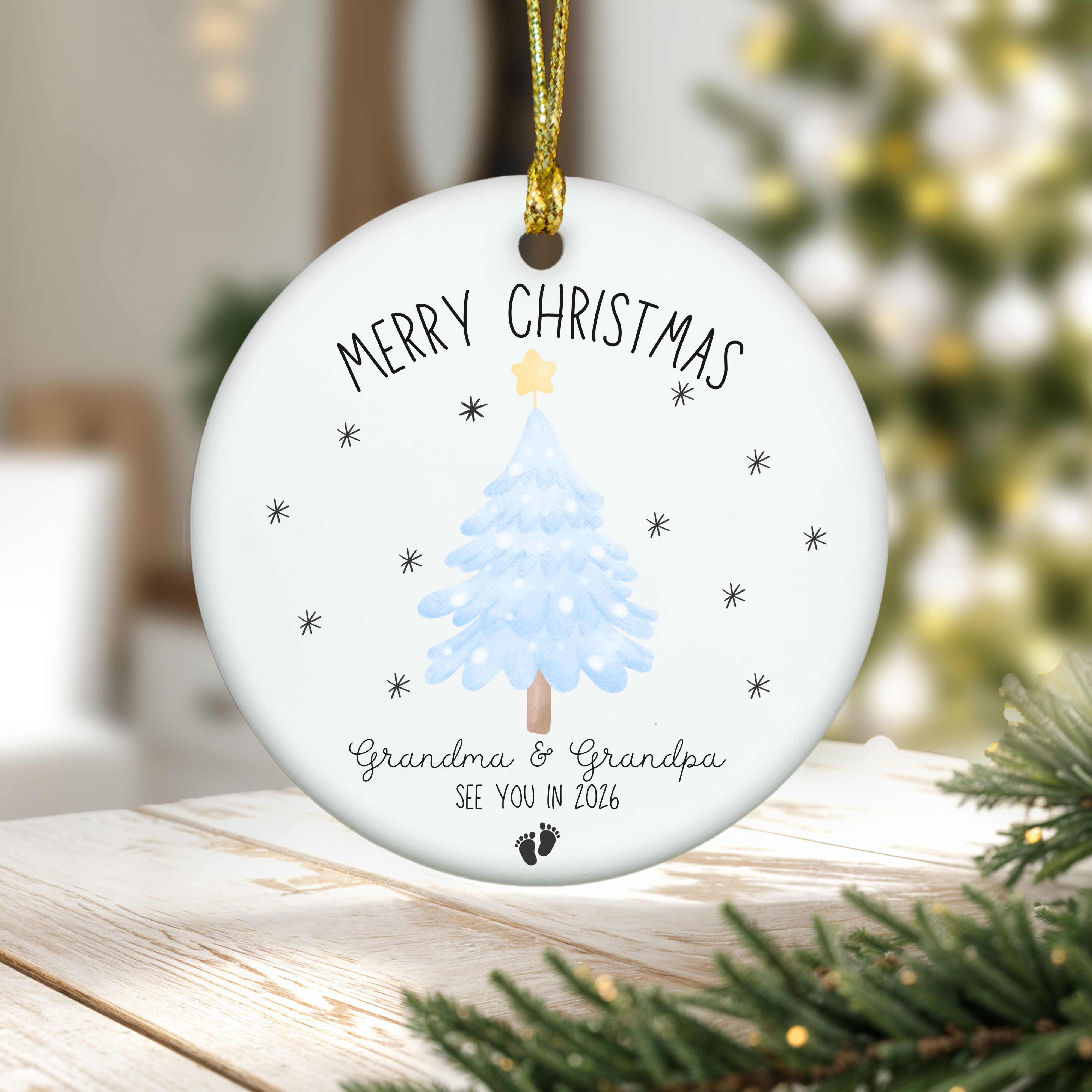 Grandparent Announcement Ornament, Surprise Gift for Grandma and Grandpa, Family Keepsake, New Grandson Gift product thumbnail image
