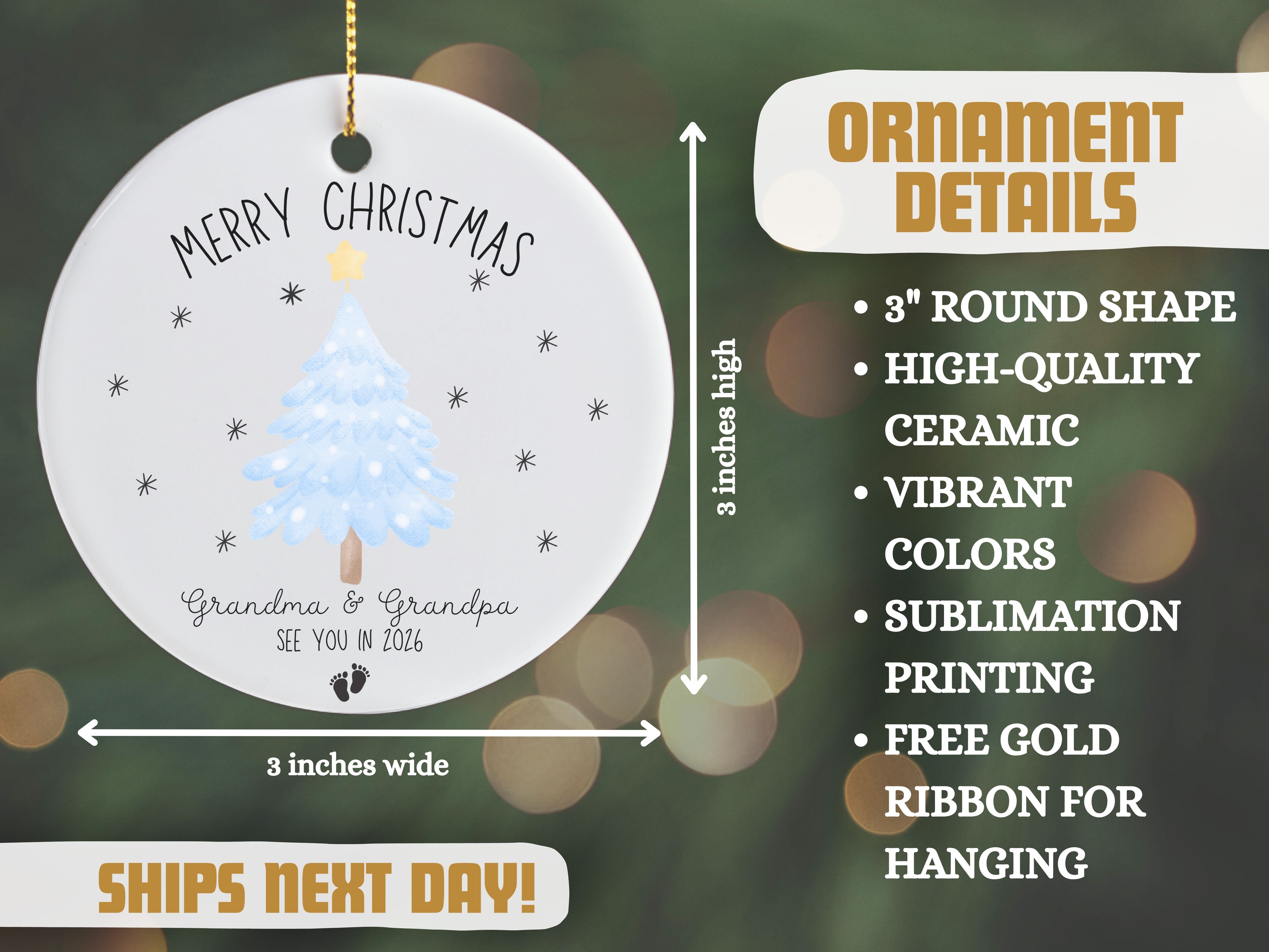 Grandparent Announcement Ornament, Surprise Gift for Grandma and Grandpa, Family Keepsake, New Grandson Gift product thumbnail image Grandparent Announcement Ornament, Surprise Gift for Grandma and Grandpa, Family Keepsake, New Grandson Gift product thumbnail image
