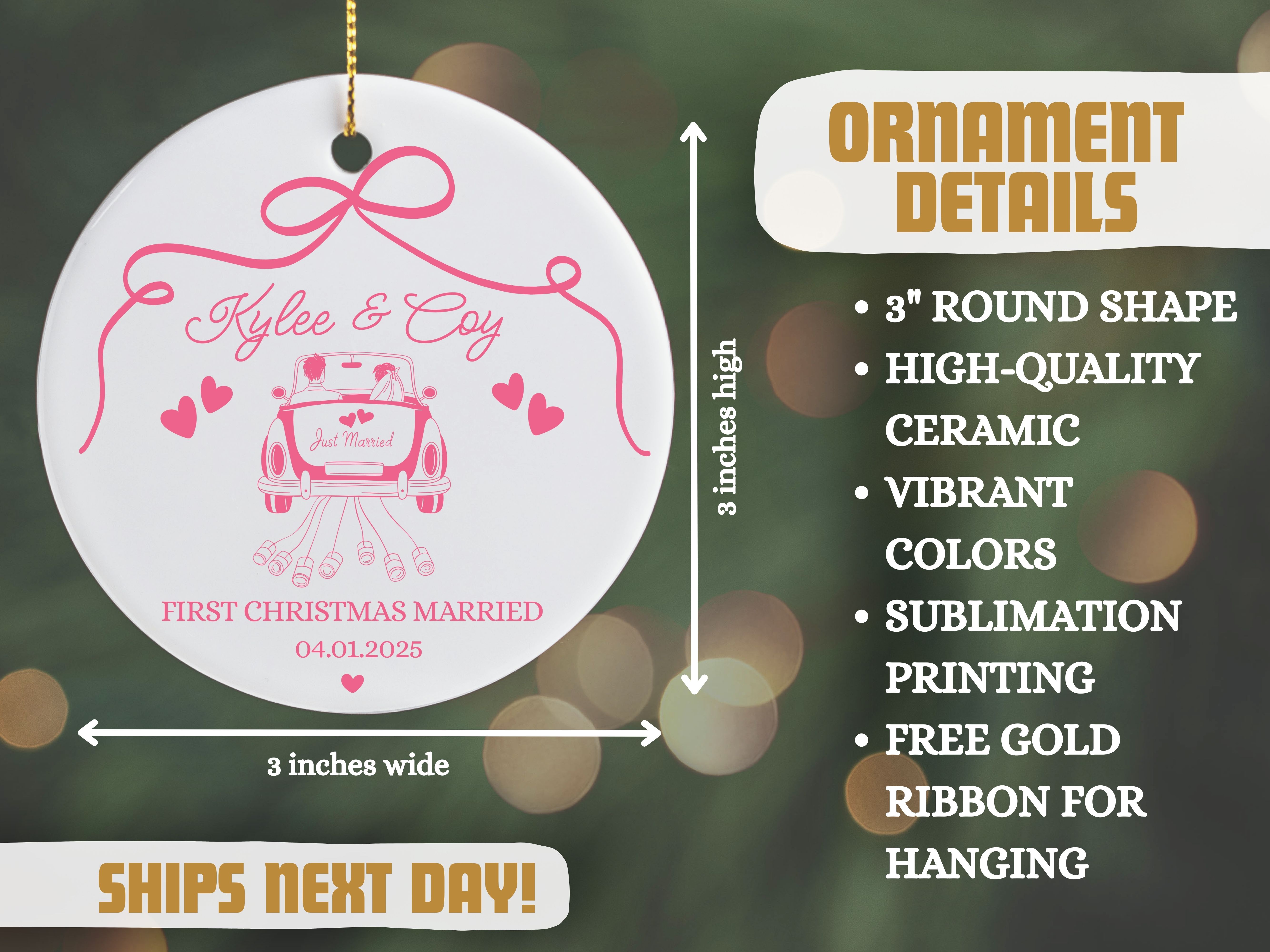 1st Christmas Married Ornament, Doodle Christmas Ornament, First Christmas Keepsake, Gift for Couple, Holiday Memories product thumbnail image