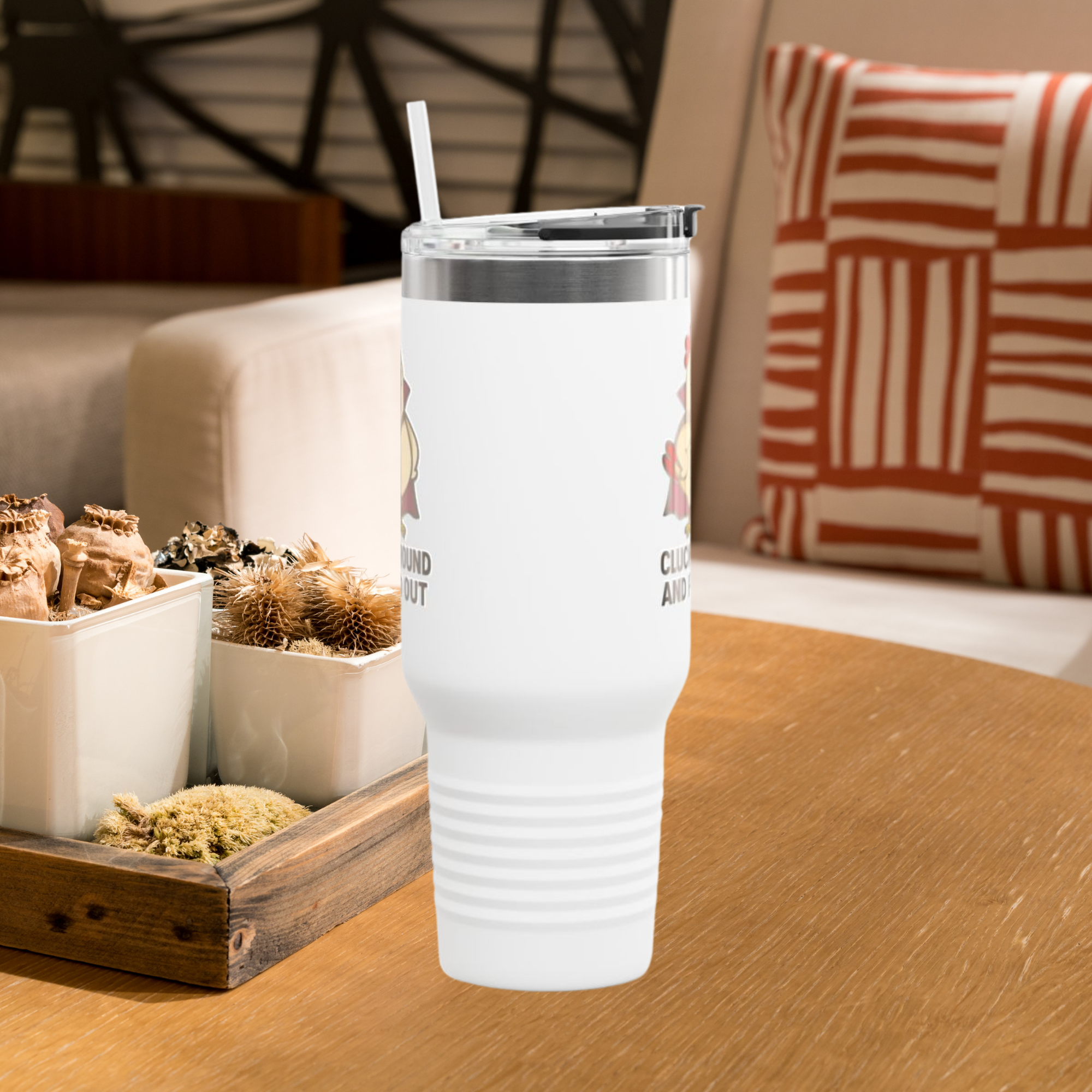 Cluck Around and Find Out Travel Mug | Funny Chicken Halloween Cup | Insulated Stainless Steel Coffee Tumbler with Handle product thumbnail image