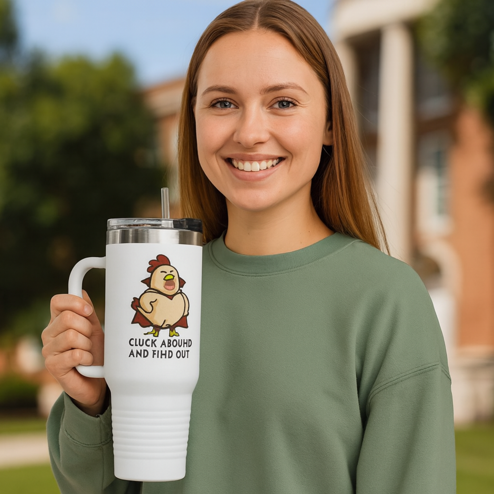 Cluck Around and Find Out Travel Mug | Funny Chicken Halloween Cup | Insulated Stainless Steel Coffee Tumbler with Handle