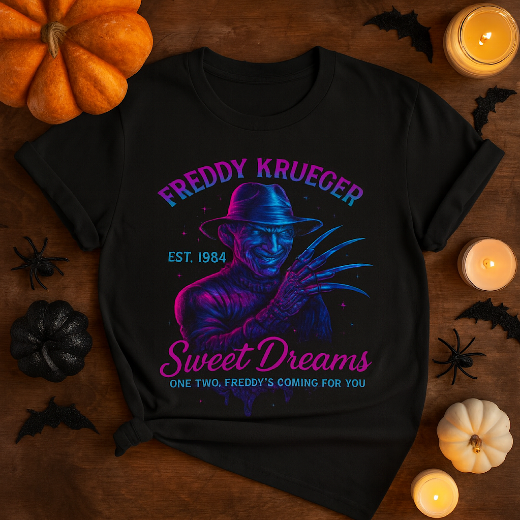 Freddy Cyberpunk Krueger  T-Shirt Nightmare on Neon Elm Street Retro Neon Tee