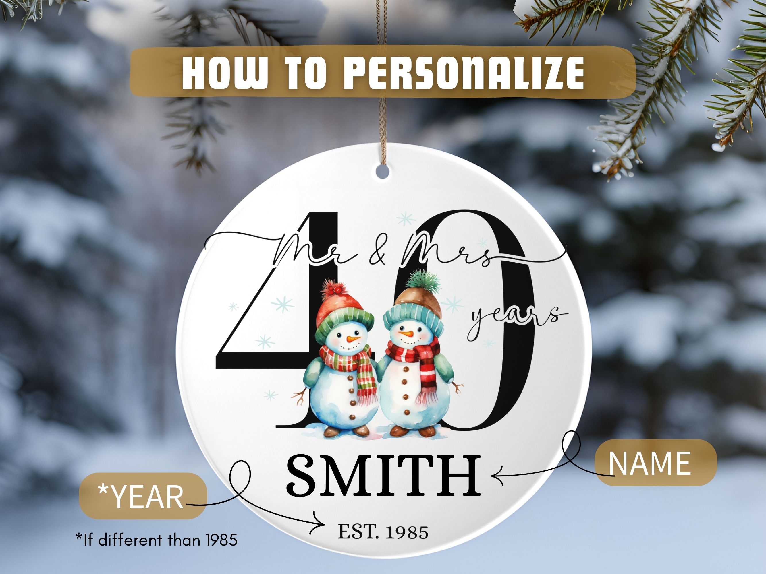 Married 40 Years Ornament, Perfect Gift for Couple's Anniversary, Family Keepsake, 40 years Wed Ornament, 1985 product thumbnail image Married 40 Years Ornament, Perfect Gift for Couple's Anniversary, Family Keepsake, 40 years Wed Ornament, 1985 product thumbnail image