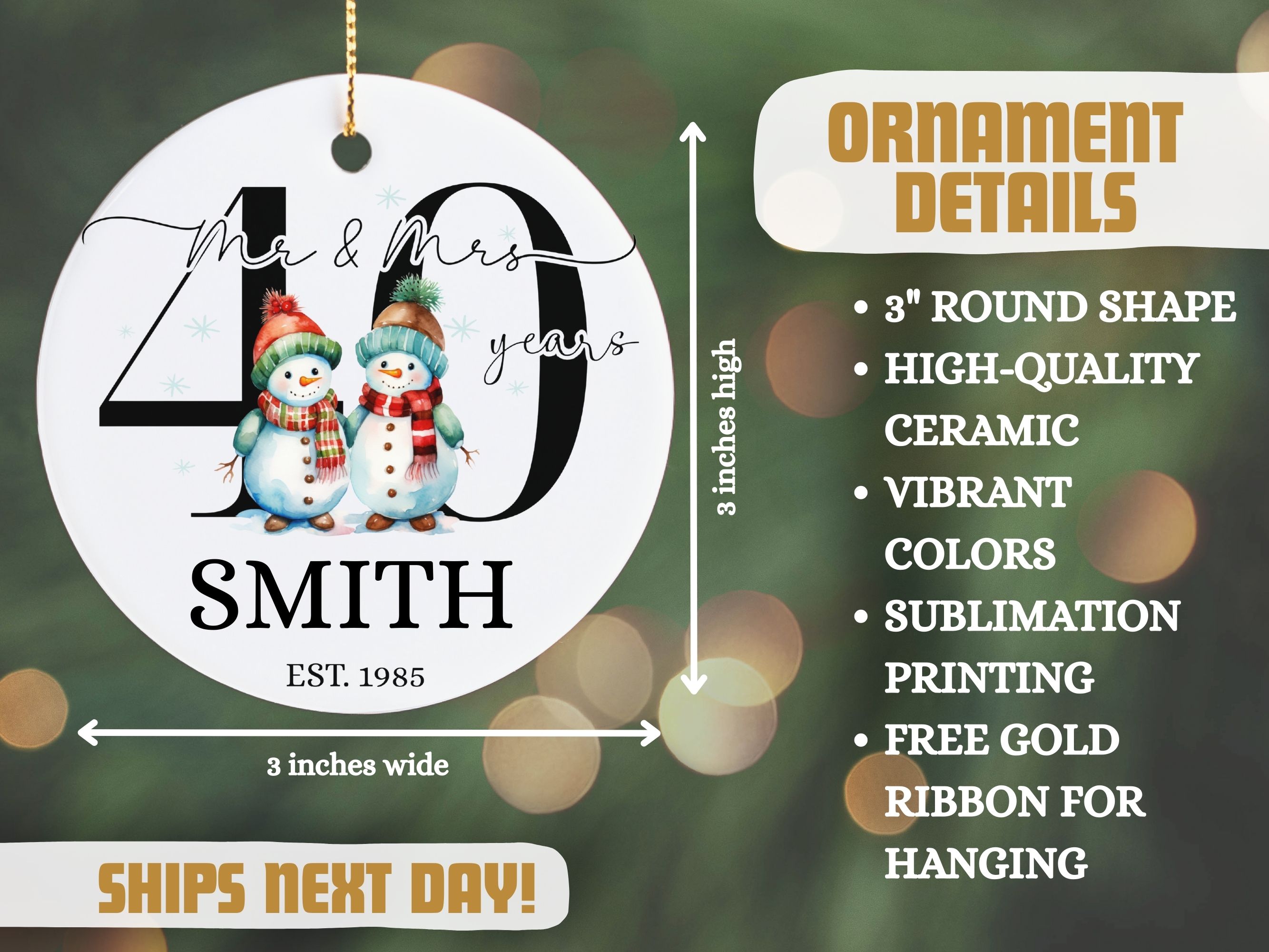 Married 40 Years Ornament, Perfect Gift for Couple's Anniversary, Family Keepsake, 40 years Wed Ornament, 1985 product thumbnail image Married 40 Years Ornament, Perfect Gift for Couple's Anniversary, Family Keepsake, 40 years Wed Ornament, 1985 product thumbnail image