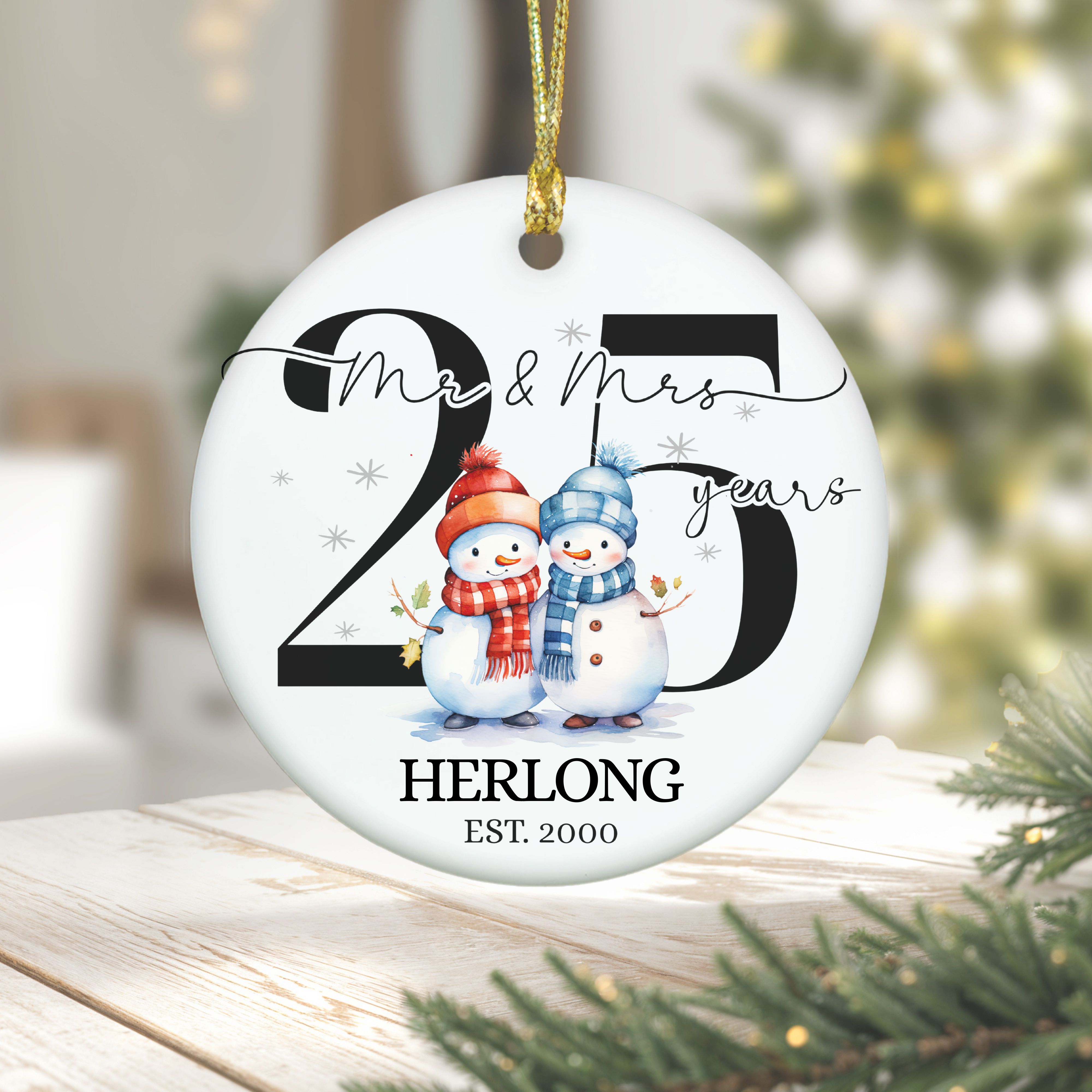 Married 25 Years Ornament, Perfect Gift for Couple's Anniversary, Family Keepsake, 25 years Wed Ornament, 2000
