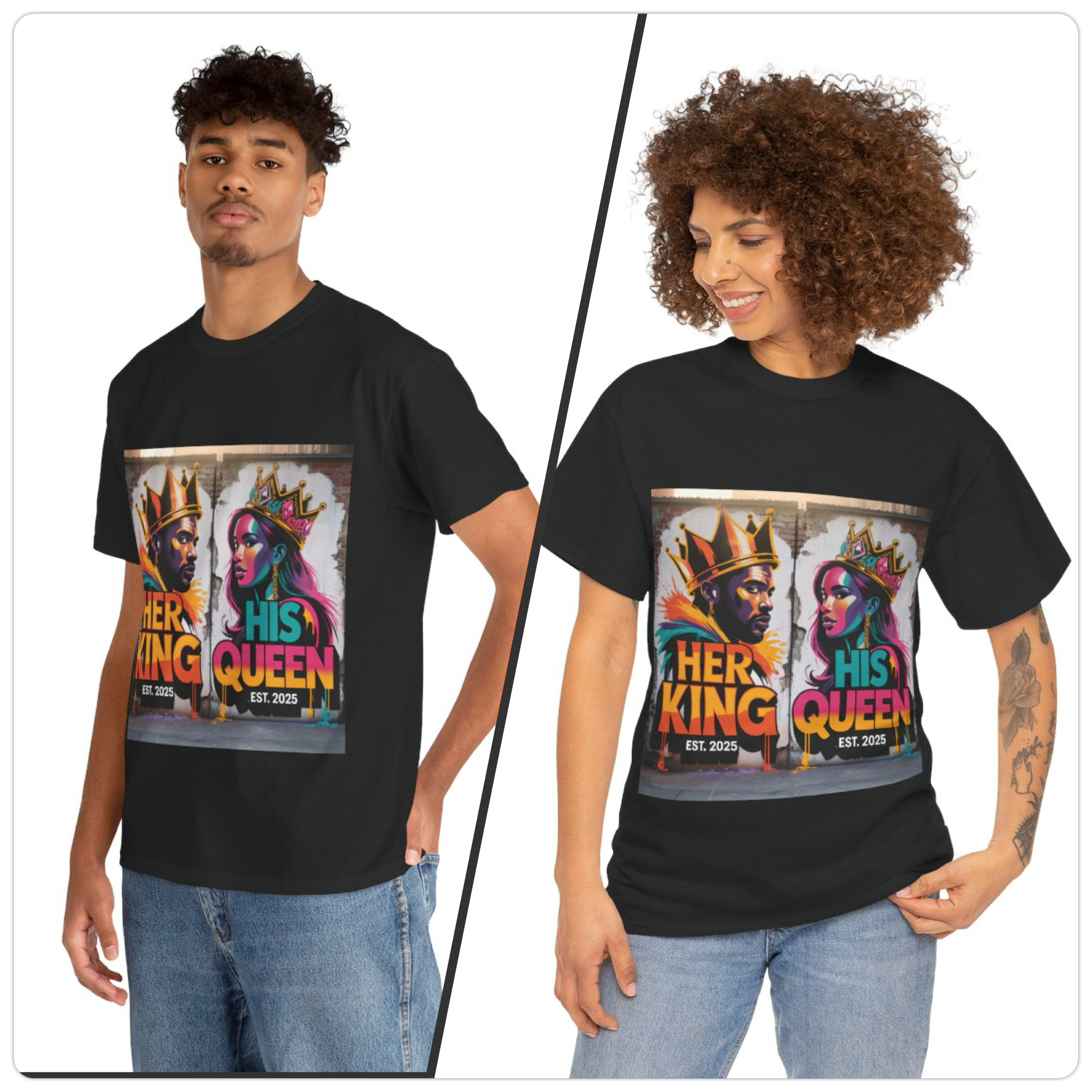 Her King, His Queen Unisex Heavy Cotton Tee - Trendy Graphic T-Shirt, Casual Wear, Gift for Him/Her, Street Style, Everyday Comfort product thumbnail image Her King, His Queen Unisex Heavy Cotton Tee - Trendy Graphic T-Shirt, Casual Wear, Gift for Him/Her, Street Style, Everyday Comfort product thumbnail image