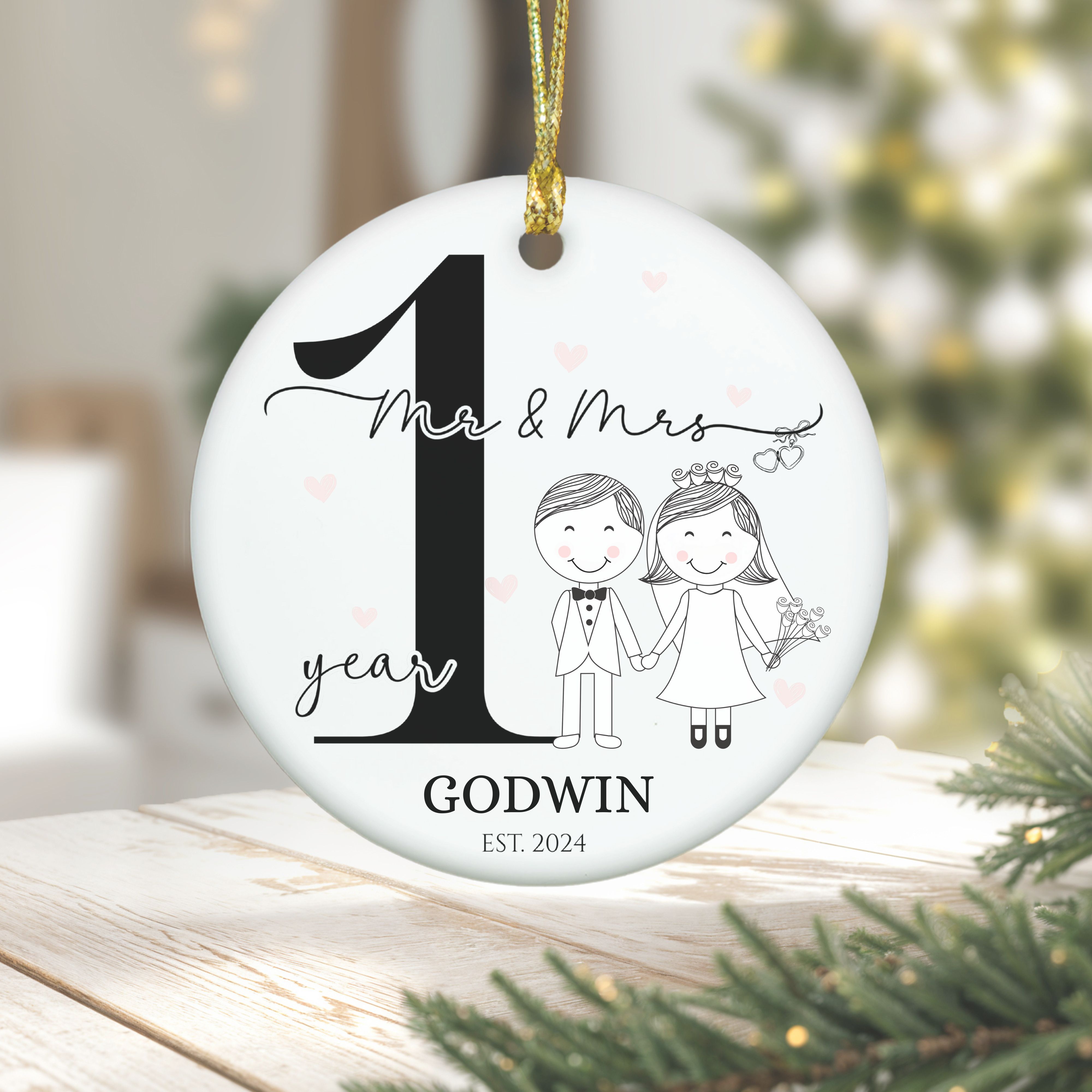 Married 1 Year Ornament, Perfect Gift for Couple's 1st Anniversary, Family Keepsake, 1 year Wed Ornament, 2024 product thumbnail image