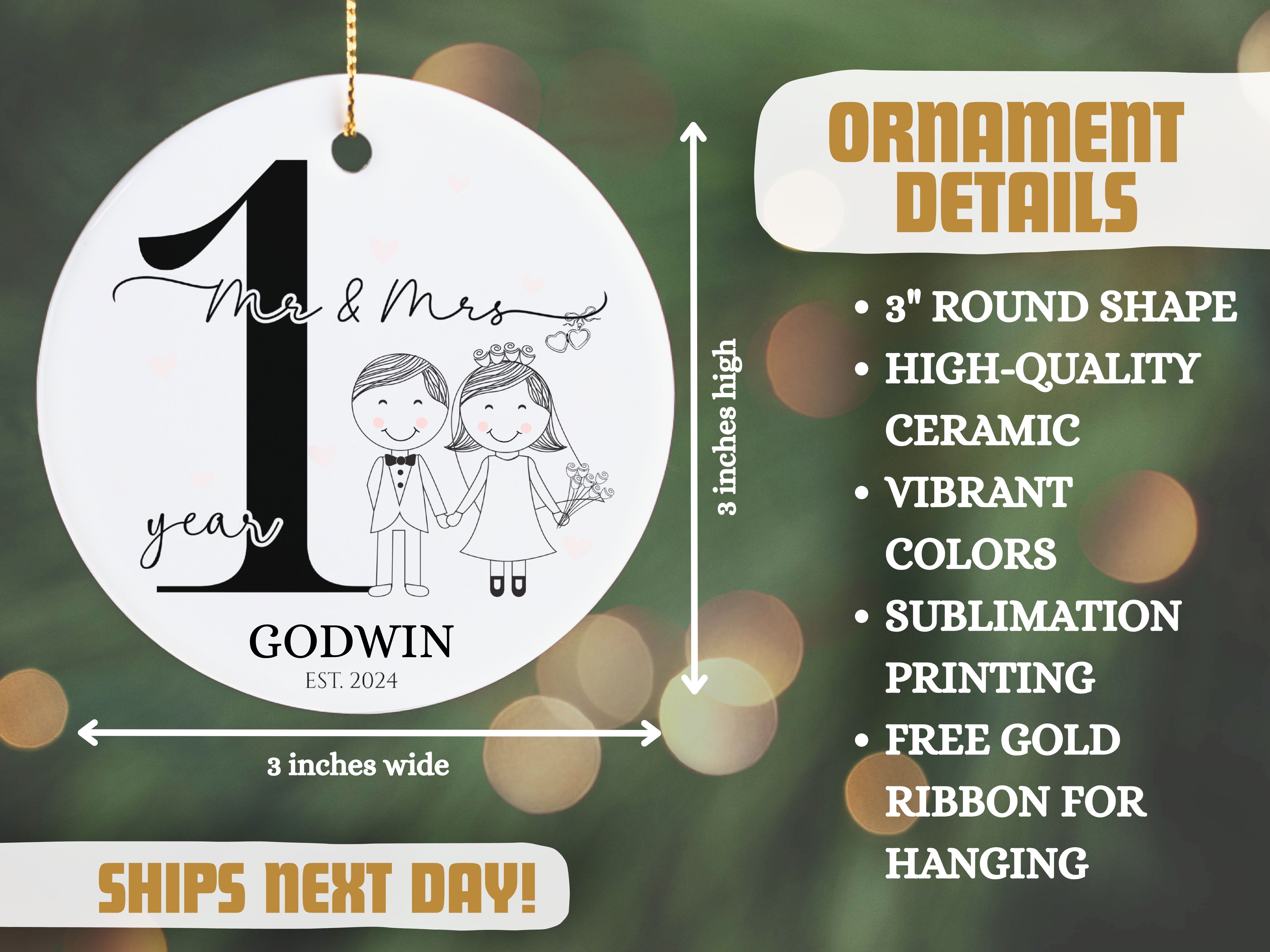 Married 1 Year Ornament, Perfect Gift for Couple's 1st Anniversary, Family Keepsake, 1 year Wed Ornament, 2024 product thumbnail image