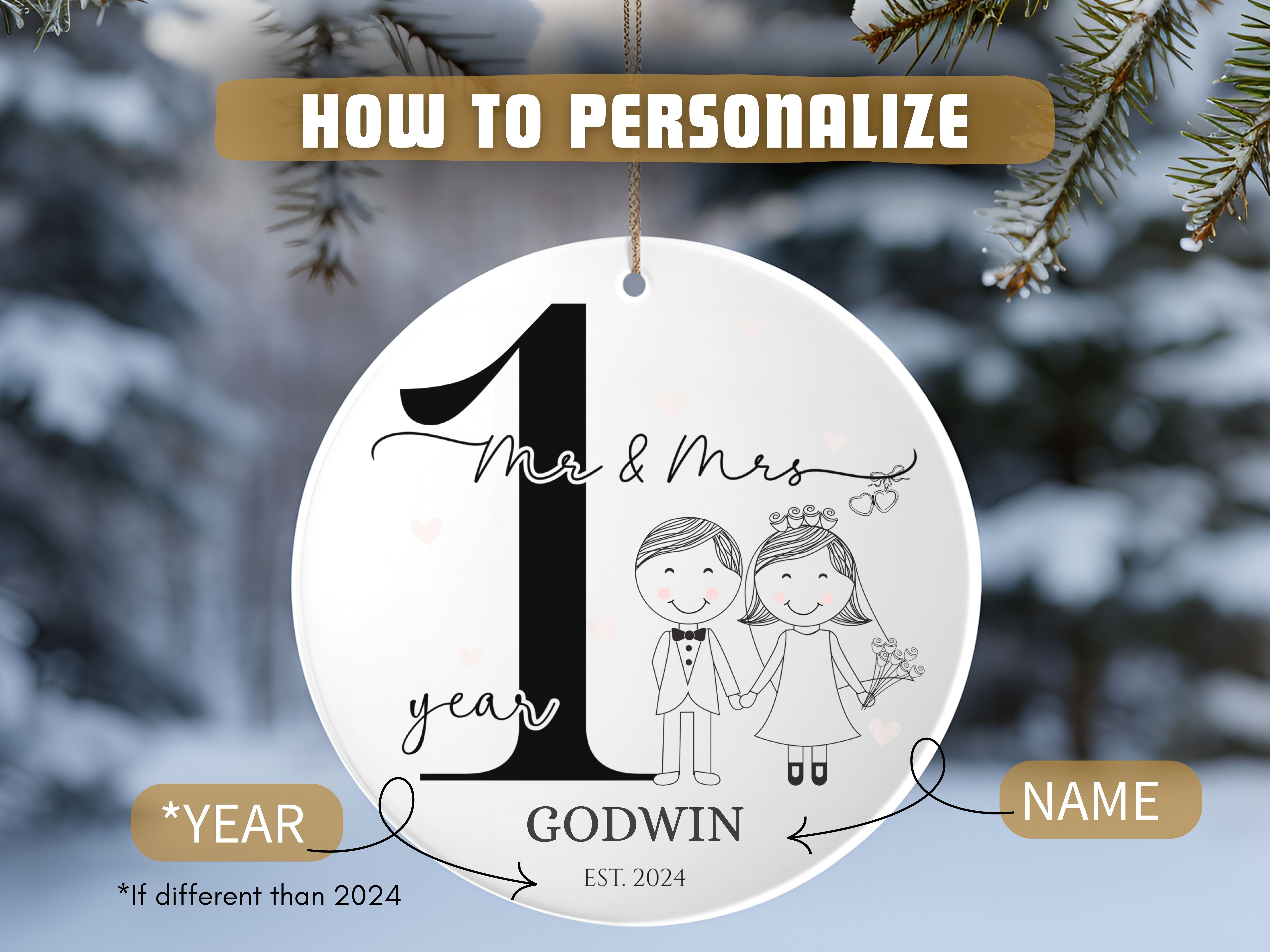 Married 1 Year Ornament, Perfect Gift for Couple's 1st Anniversary, Family Keepsake, 1 year Wed Ornament, 2024 product thumbnail image Married 1 Year Ornament, Perfect Gift for Couple's 1st Anniversary, Family Keepsake, 1 year Wed Ornament, 2024 product thumbnail image