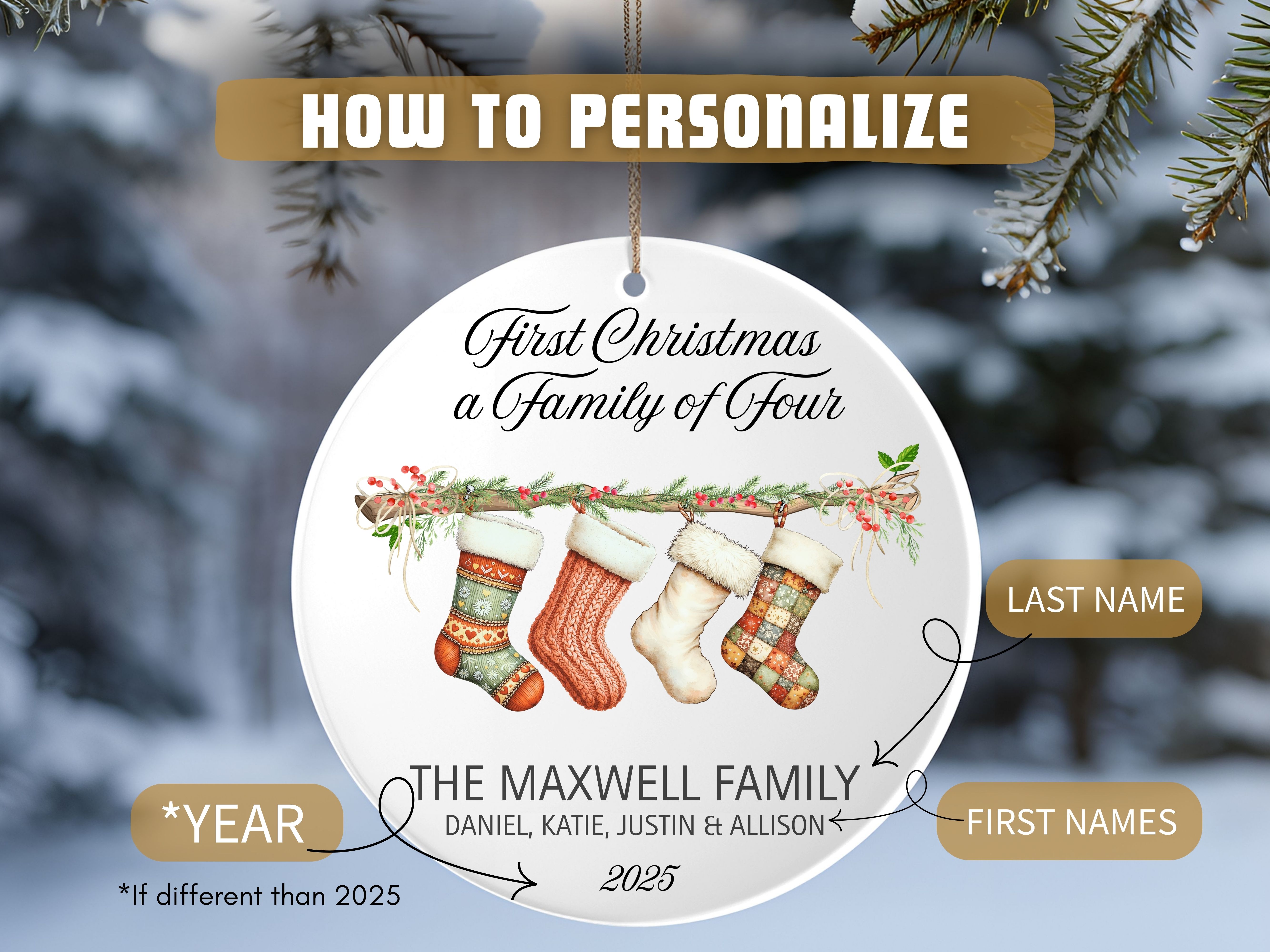 1st Christmas as a Family of Four Ornament, Family Heirloom Ornament, First Christmas Keepsake, Gift for New Parents, Holiday Memories product thumbnail image 1st Christmas as a Family of Four Ornament, Family Heirloom Ornament, First Christmas Keepsake, Gift for New Parents, Holiday Memories product thumbnail image