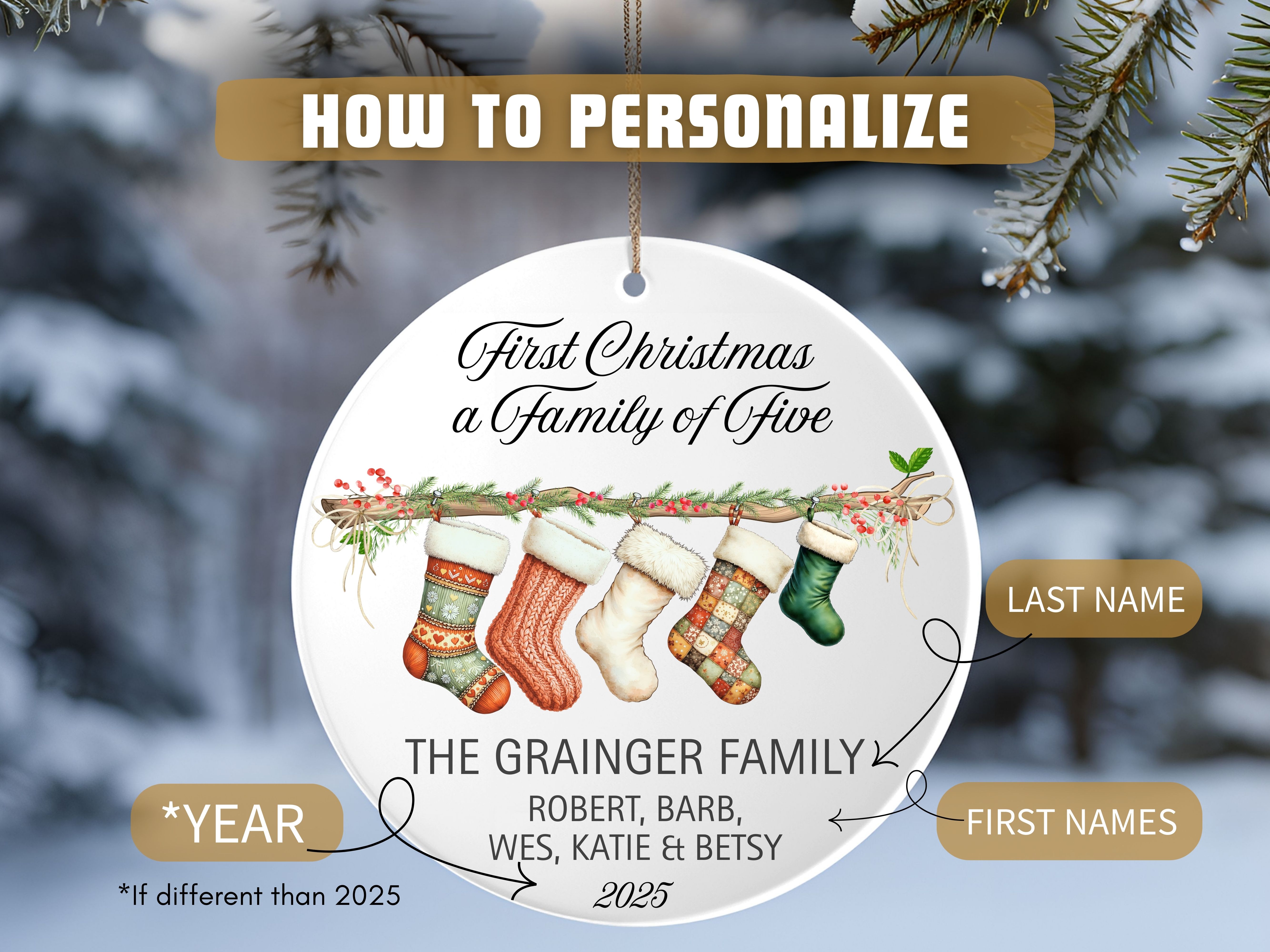 1st Christmas as a Family of Five Ornament, Family Heirloom Ornament, First Christmas Keepsake, Gift for New Parents, Holiday Memories product thumbnail image