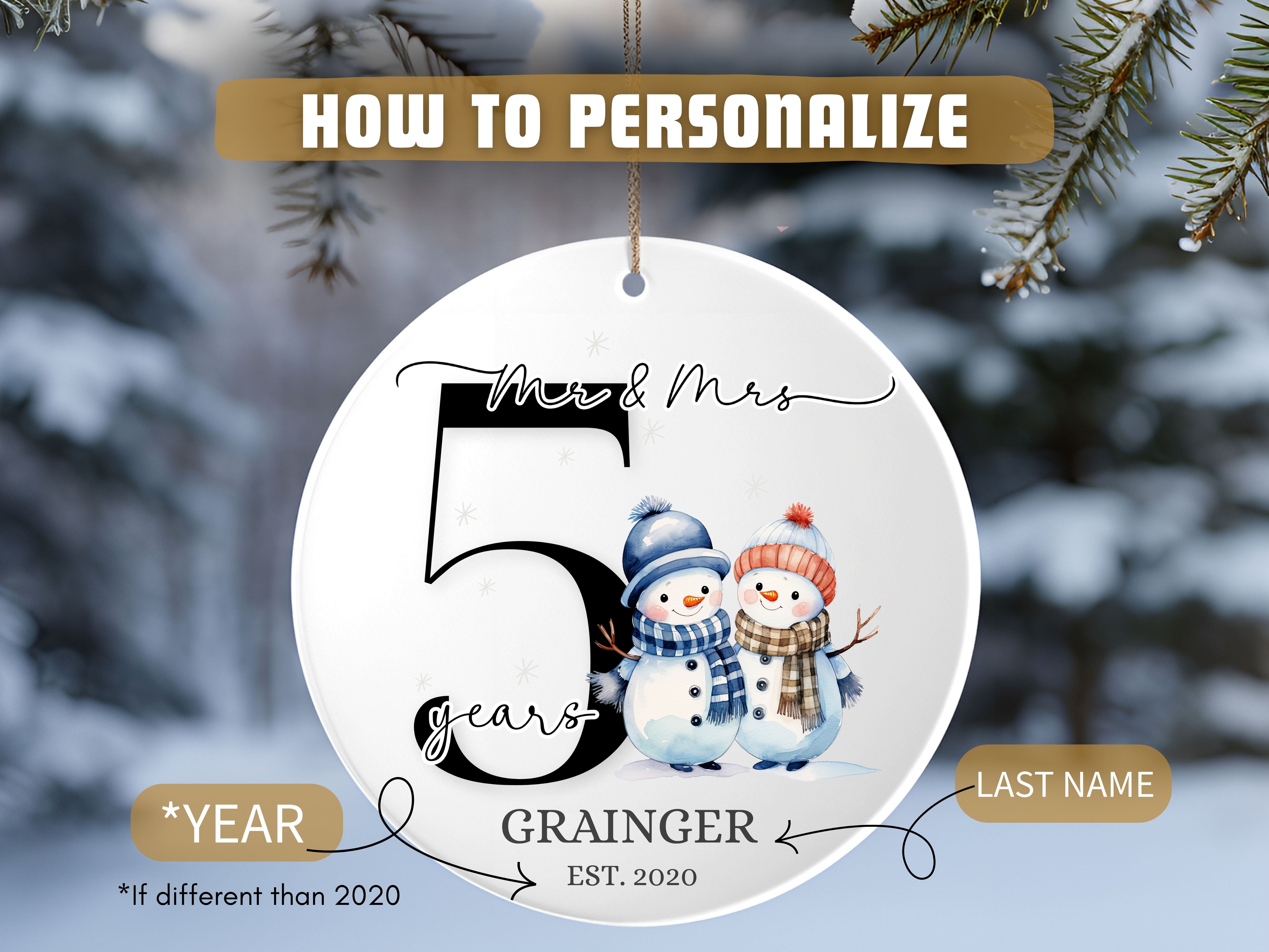 Married 5 Years Ornament, Perfect Gift for Couple's Anniversary, Family Keepsake, 5 years Wed Ornament, 2020 product thumbnail image Married 5 Years Ornament, Perfect Gift for Couple's Anniversary, Family Keepsake, 5 years Wed Ornament, 2020 product thumbnail image