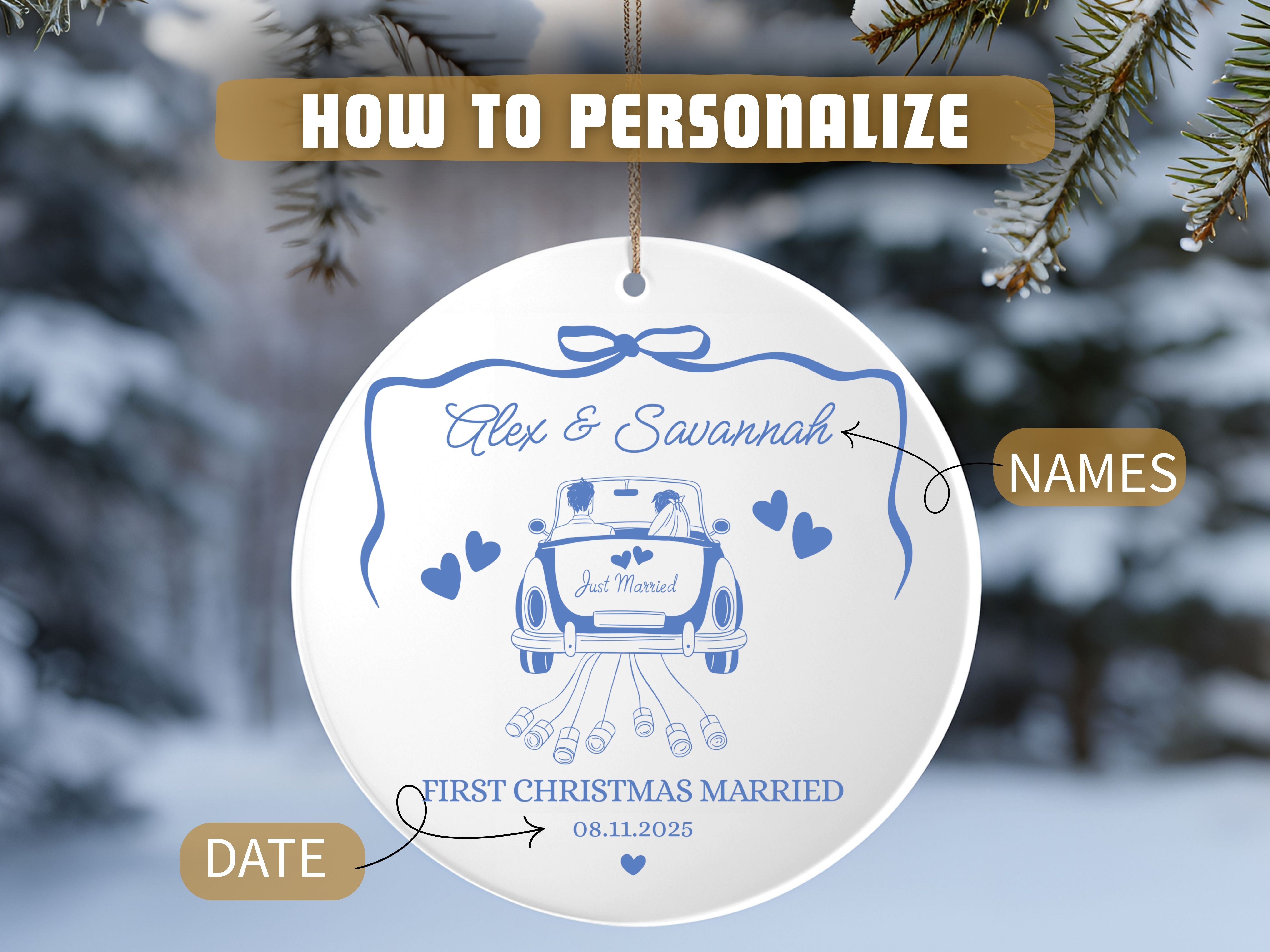 1st Christmas Married Ornament, Doodle Christmas Ornament, First Christmas Keepsake, Gift for Couple, Holiday Memories product thumbnail image