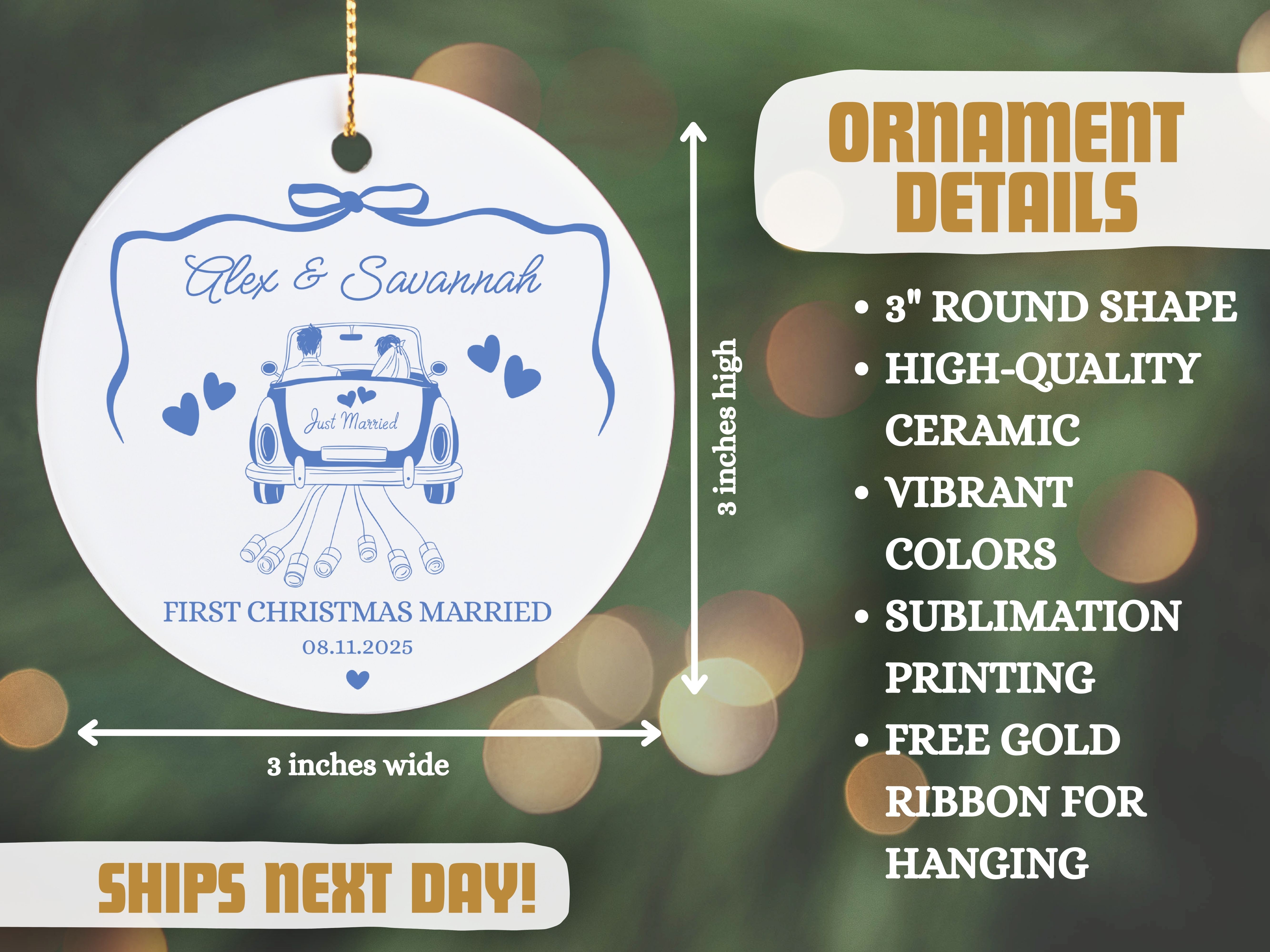 1st Christmas Married Ornament, Doodle Christmas Ornament, First Christmas Keepsake, Gift for Couple, Holiday Memories product thumbnail image
