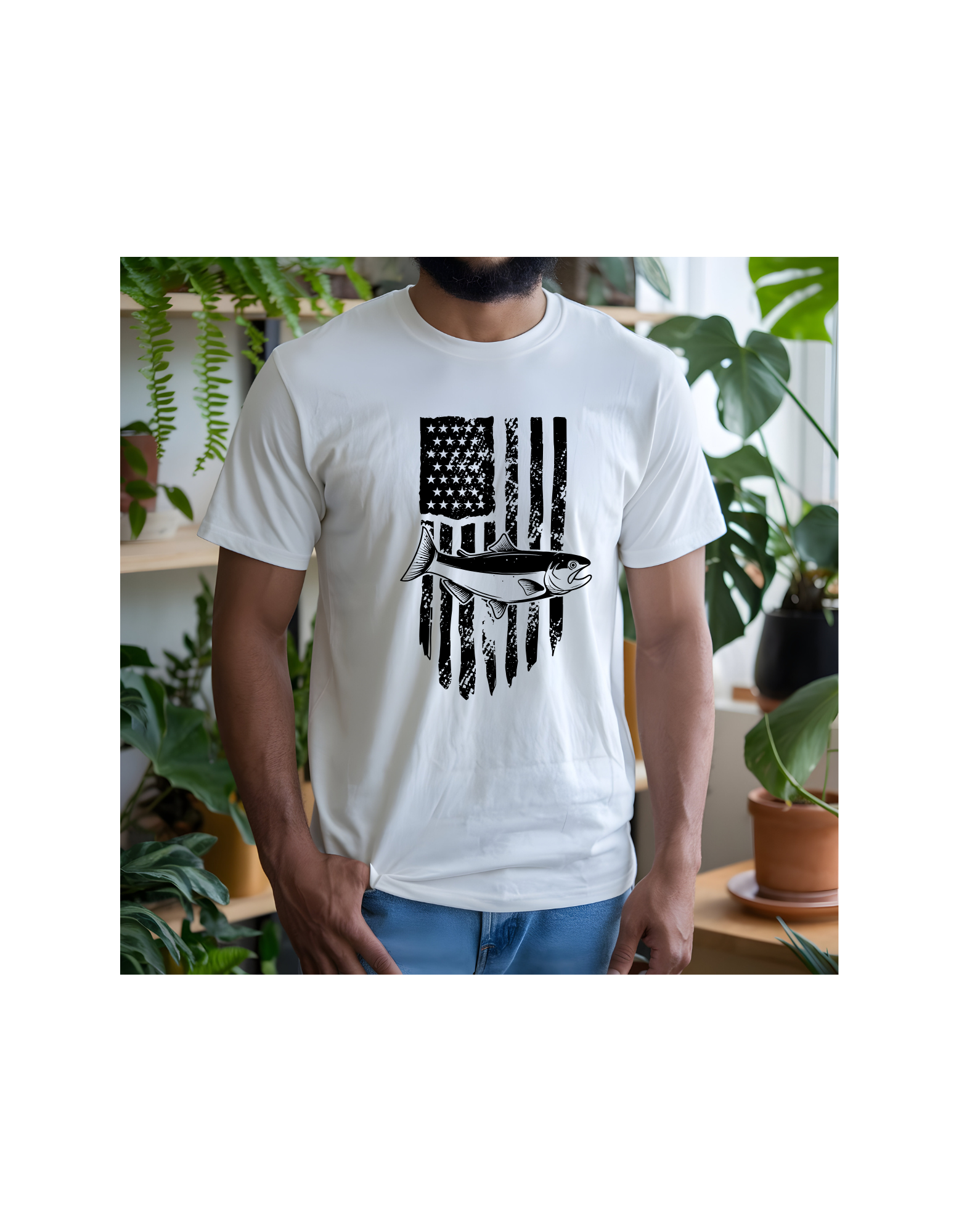 Men's Fishing Graphic Tee, Patriotic Fish Shirt, Outdoor Adventure Top, Summer BBQ Gift, Casual Everyday Wear product thumbnail image