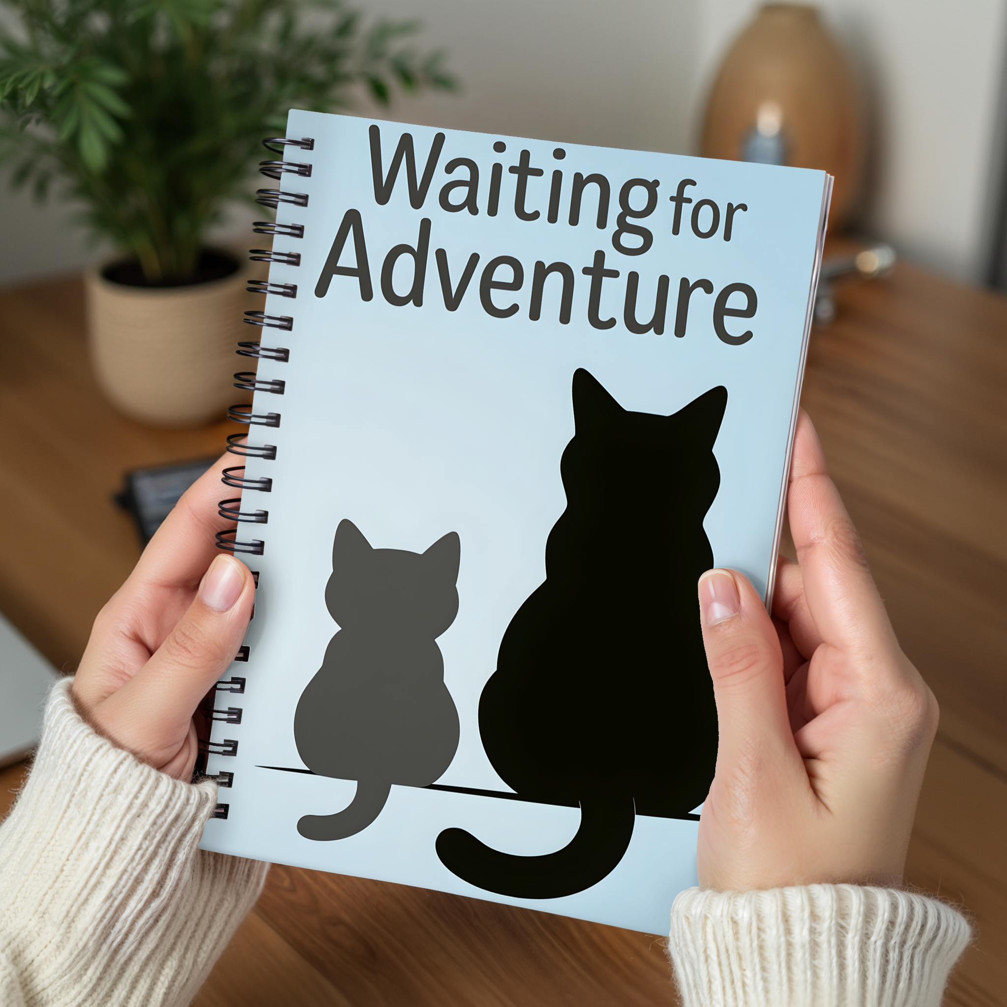 Cat Lovers Spiral Notebook - "Waiting for Adventure" | Journal for Creativity, Travel Notes, Cat Gifts, Cute Stationery, Cat Themed Decor