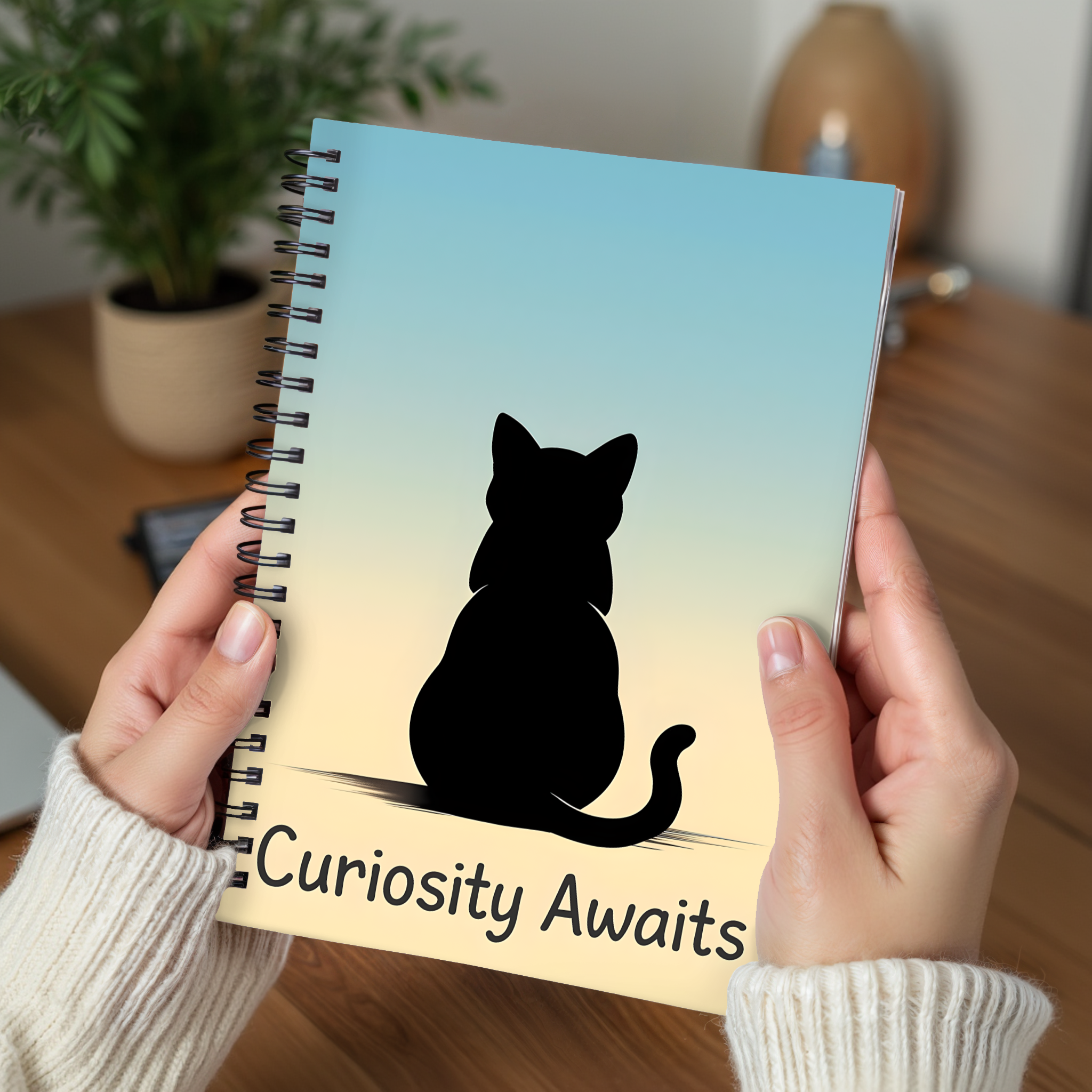 Curiosity Awaits Cat Spiral Notebook - Perfect for Students, Journaling, Gift for Cat Lovers, Daily Planner, Stationery
