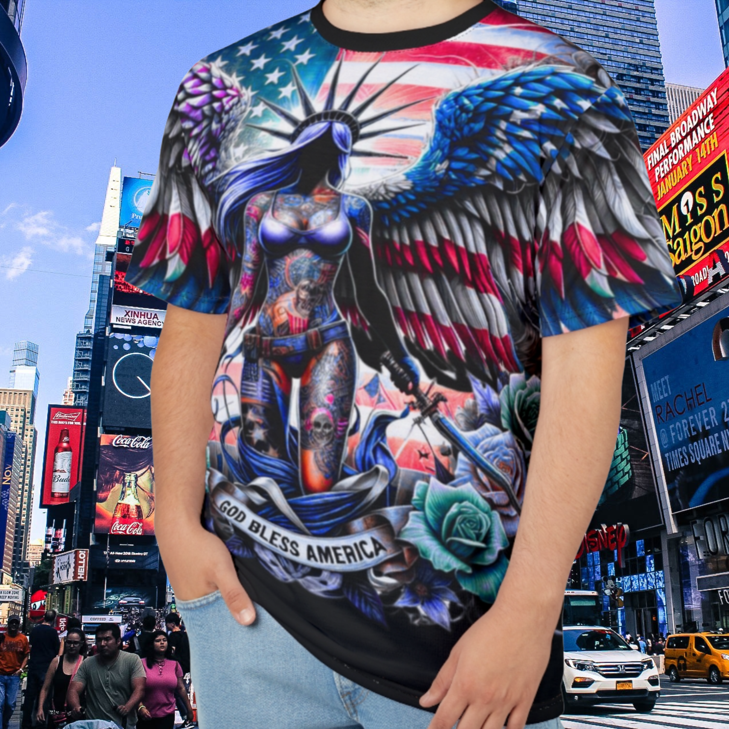 God Bless America Graphic Tee, Unisex T-Shirt, Patriotic Apparel, 4th of July Shirt, Red White and Blue Fashion, Unique Gifts for Him/Her product thumbnail image God Bless America Graphic Tee, Unisex T-Shirt, Patriotic Apparel, 4th of July Shirt, Red White and Blue Fashion, Unique Gifts for Him/Her product thumbnail image