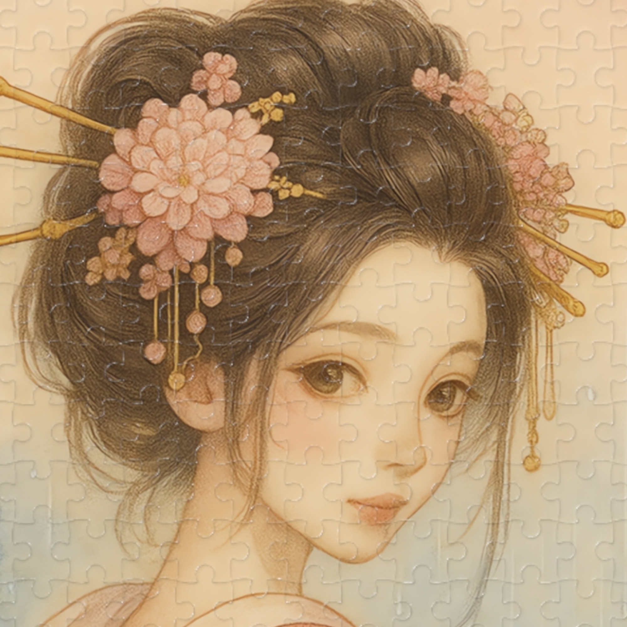 Japanese Kimono Woman Puzzle – Geisha-Inspired Art with Hydrangeas | Elegant Japanese Gift (252 / 500 / 1000 Pieces) product thumbnail image