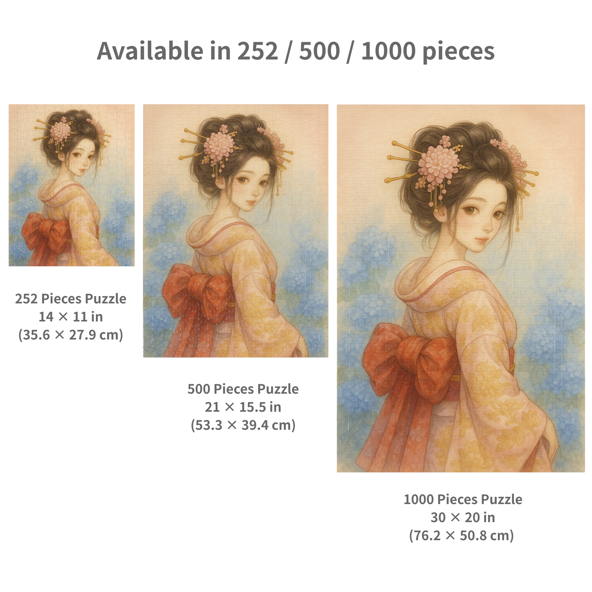 Japanese Kimono Woman Puzzle – Geisha-Inspired Art with Hydrangeas | Elegant Japanese Gift (252 / 500 / 1000 Pieces) product thumbnail image