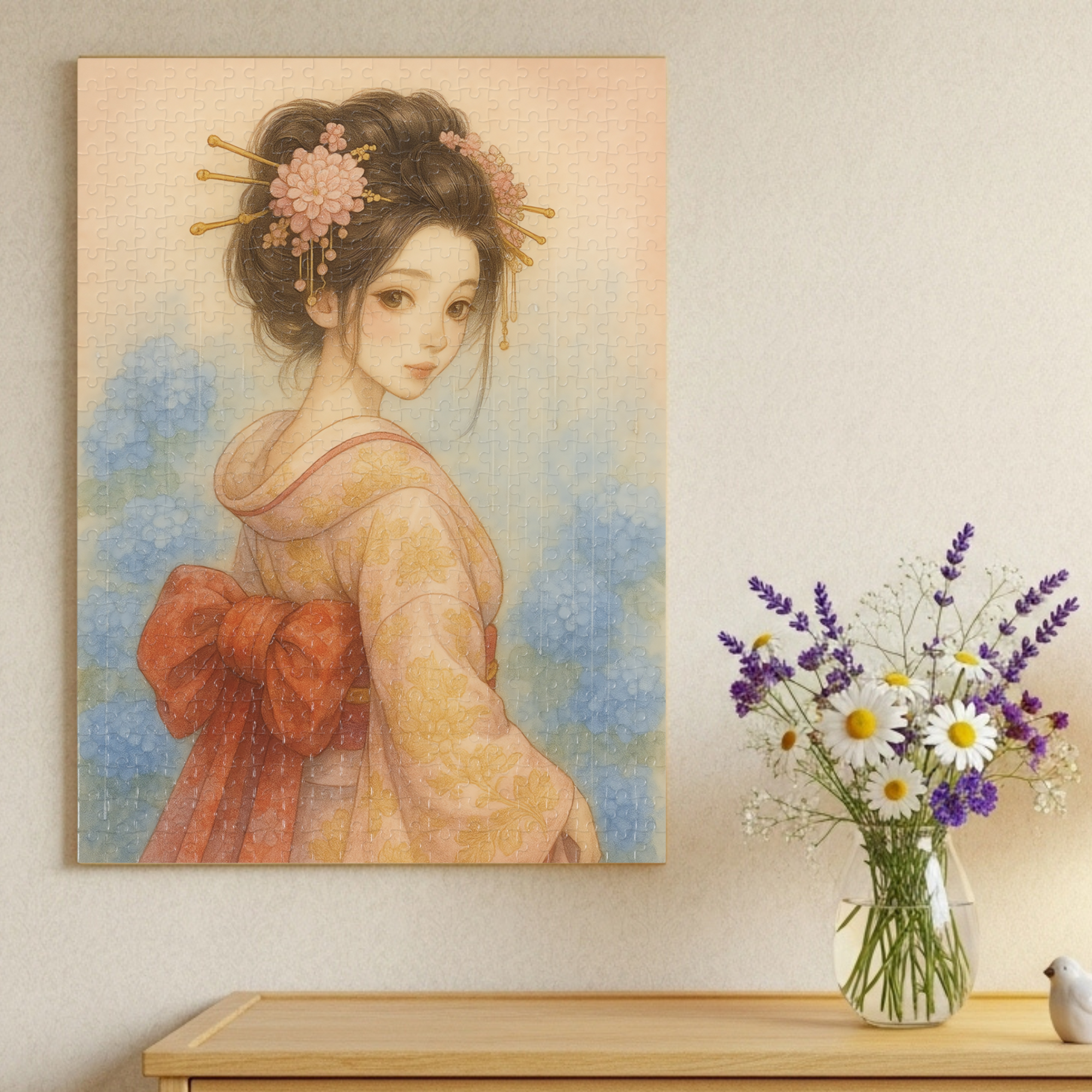 Japanese Kimono Woman Puzzle – Geisha-Inspired Art with Hydrangeas | Elegant Japanese Gift (252 / 500 / 1000 Pieces) product thumbnail image