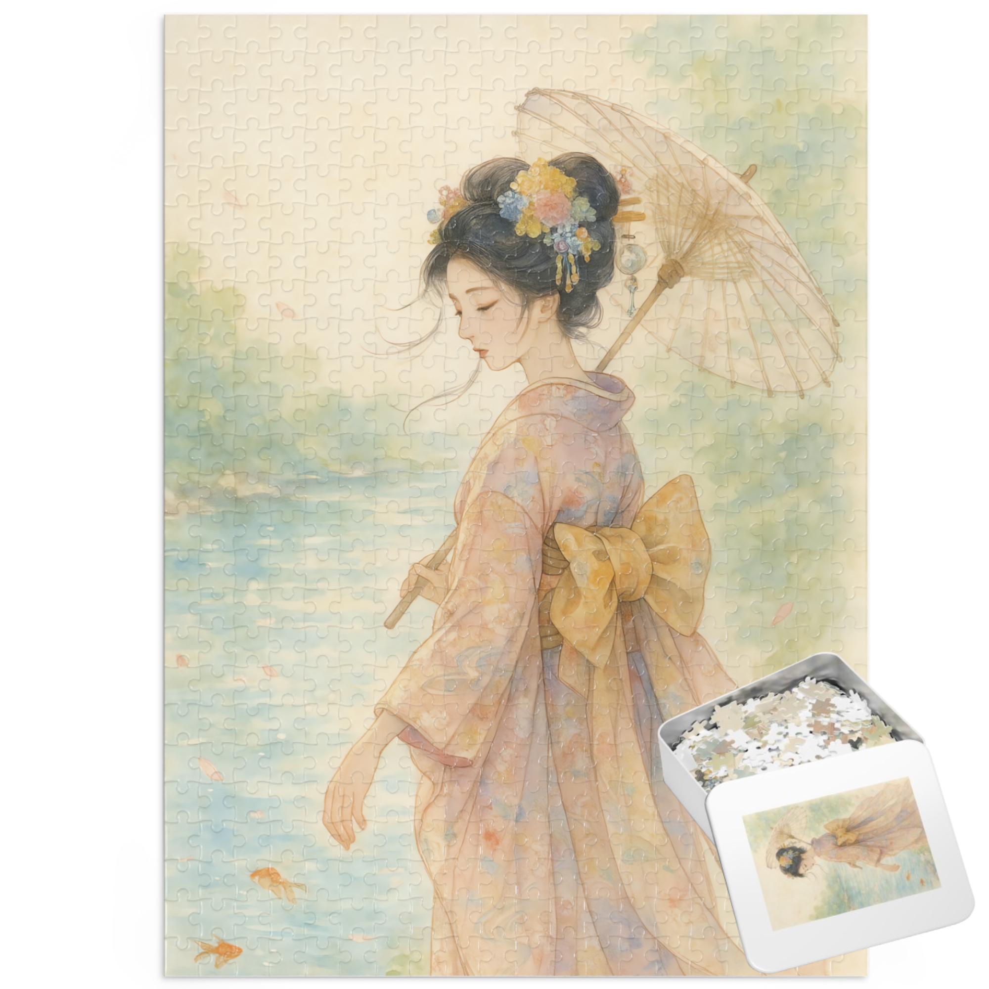 Kimono Beauty Puzzle – Goldfish by the Summer Water (252 / 500 / 1000 Pieces)
