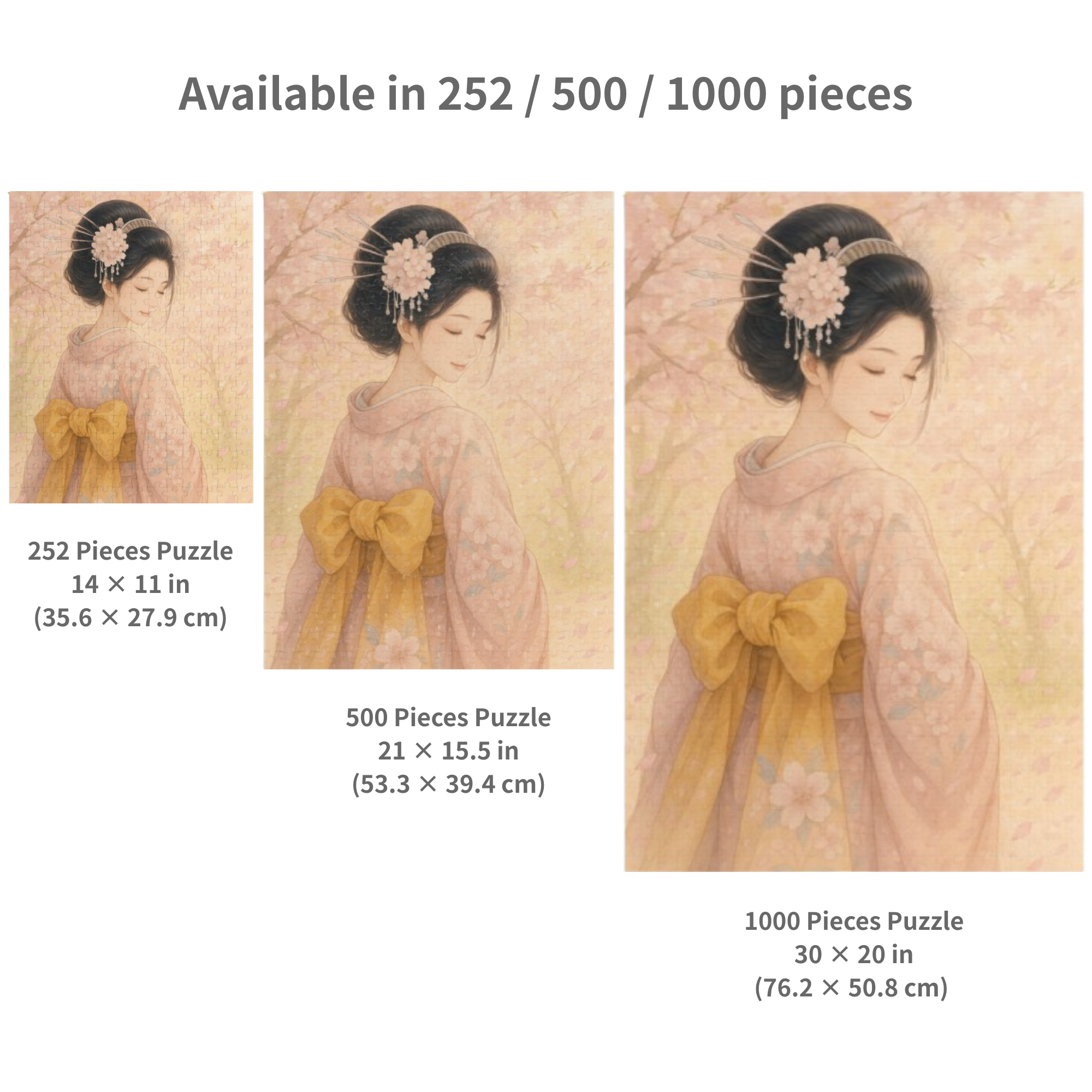 桜芸者ジグソーパズル - 日本の着物水彩画 - リラックスできるパズルギフト - 252 / 500 / 1000ピース product thumbnail image