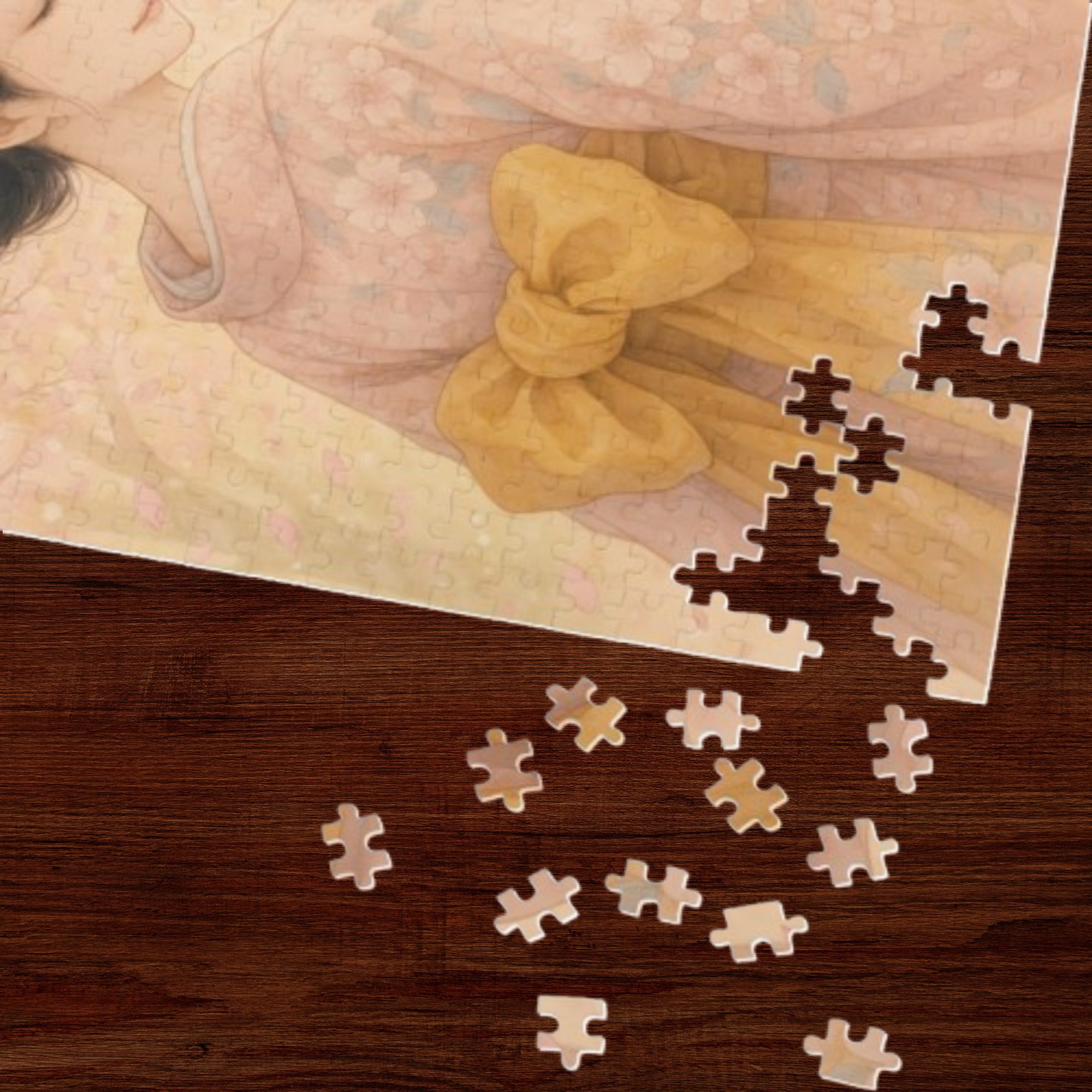桜芸者ジグソーパズル - 日本の着物水彩画 - リラックスできるパズルギフト - 252 / 500 / 1000ピース product thumbnail image