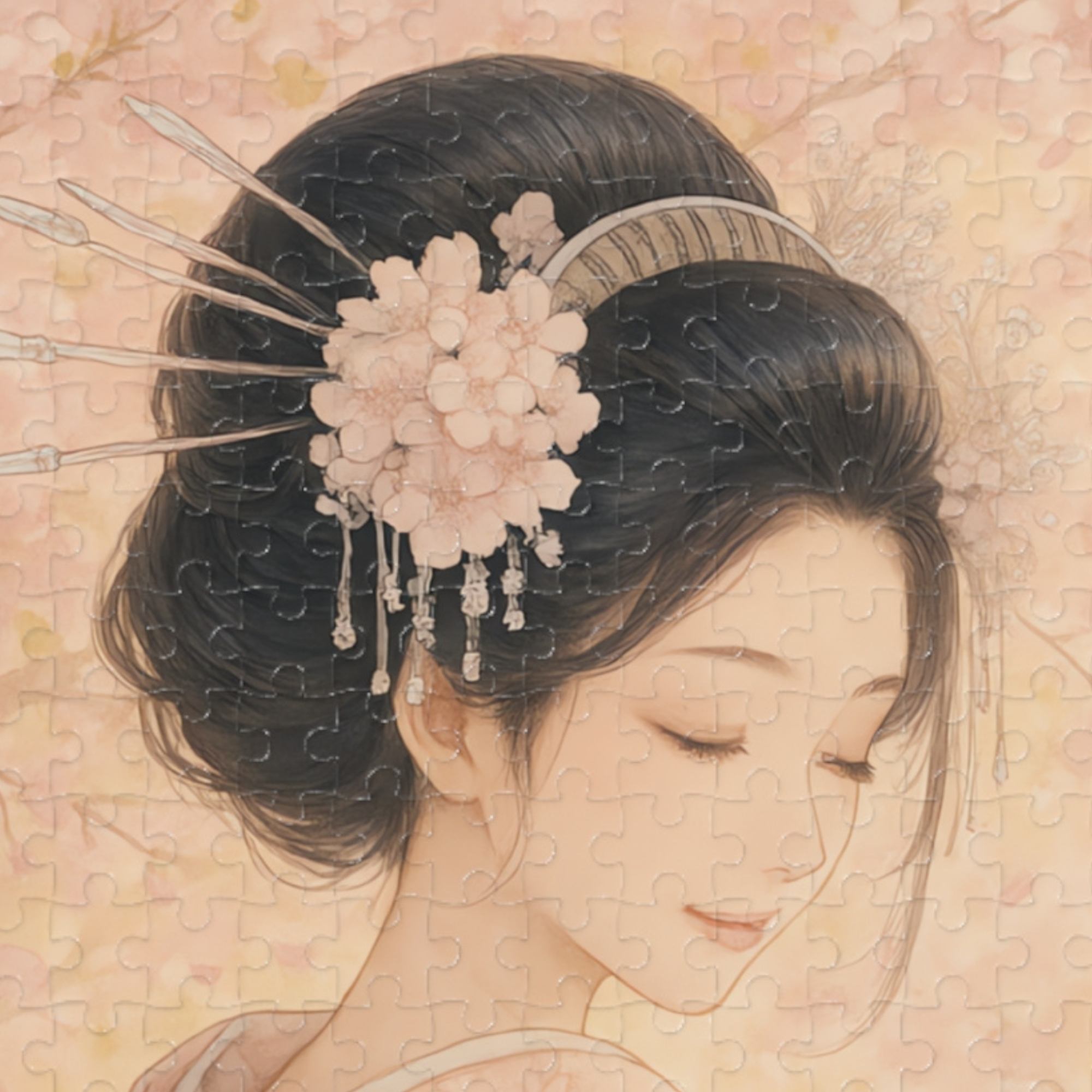 桜芸者ジグソーパズル - 日本の着物水彩画 - リラックスできるパズルギフト - 252 / 500 / 1000ピース product thumbnail image