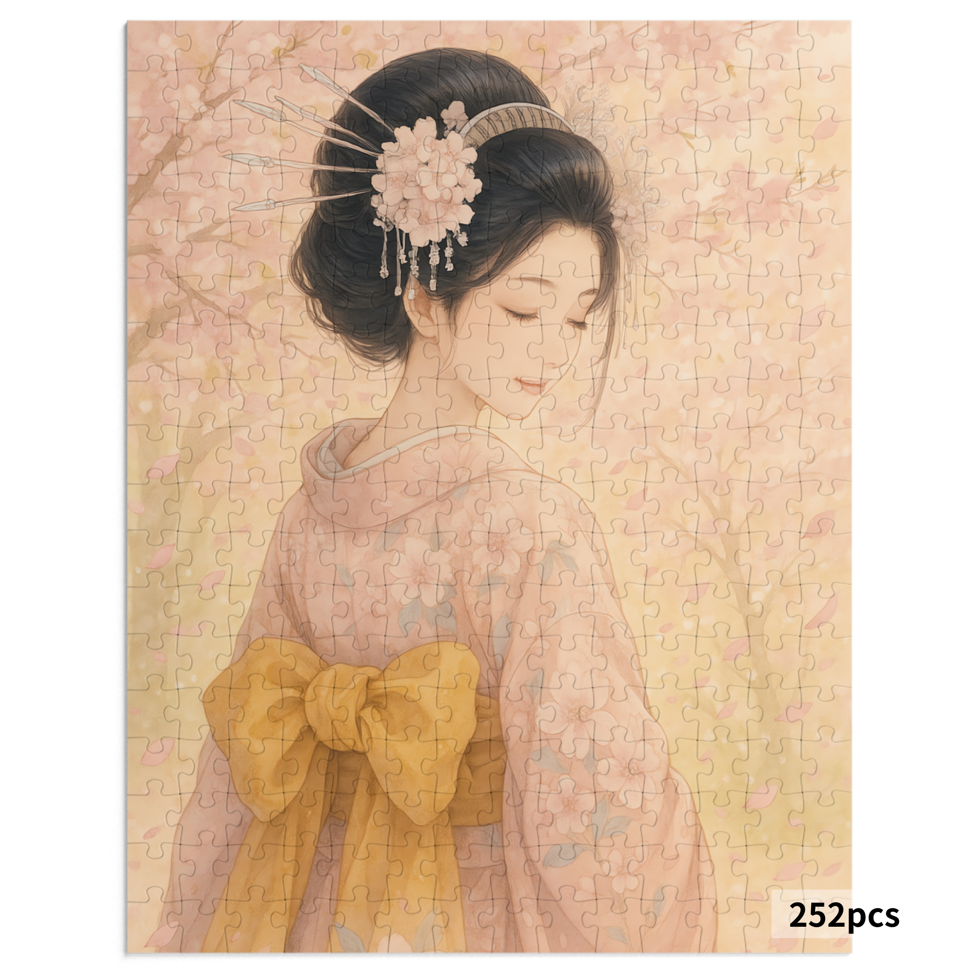 桜芸者ジグソーパズル - 日本の着物水彩画 - リラックスできるパズルギフト - 252 / 500 / 1000ピース product thumbnail image