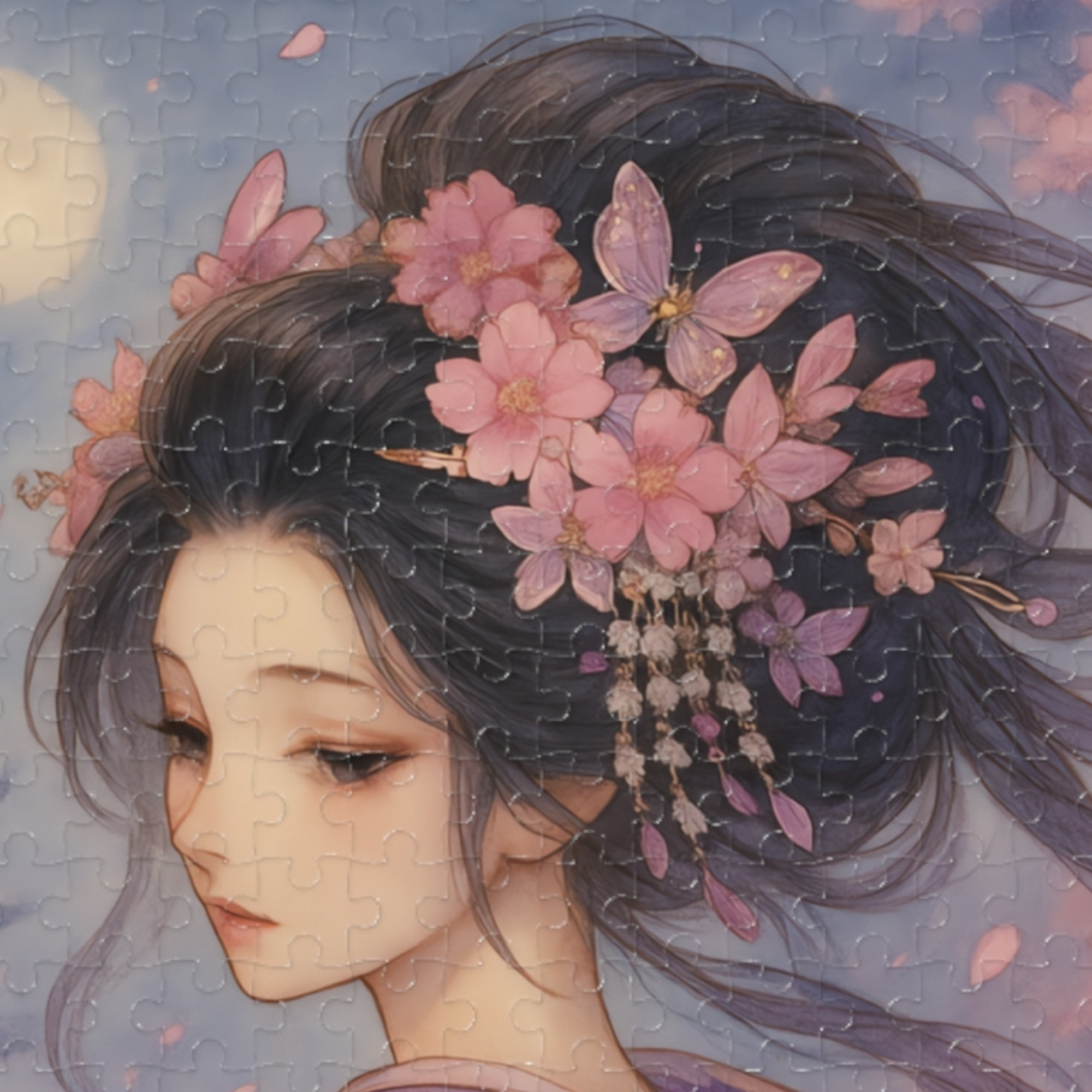 Lavender Reverie Cherry Blossom Path under the Full Moon : A Japanese Art Puzzle by SakuraWaStyle product thumbnail image