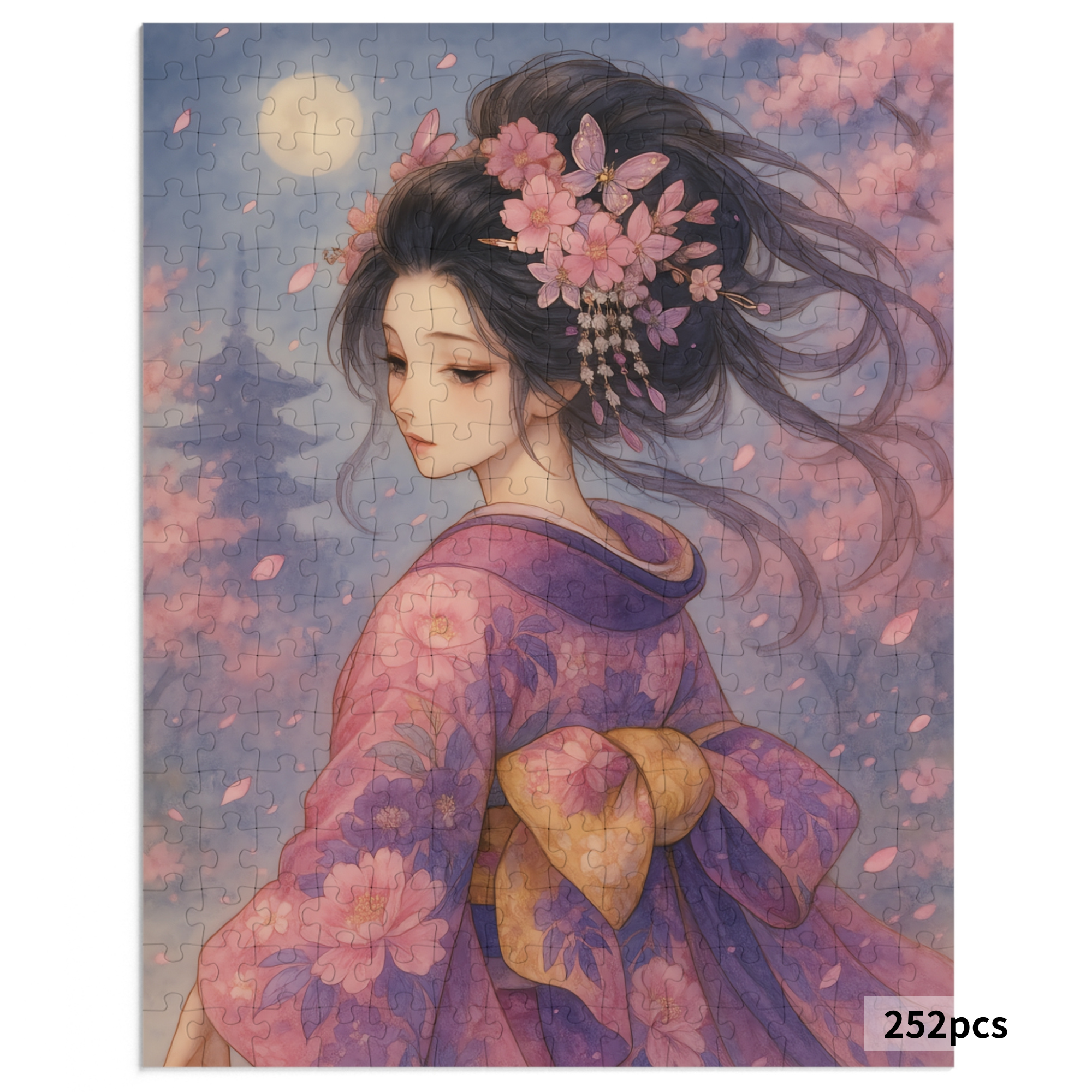 Lavender Reverie Cherry Blossom Path under the Full Moon : A Japanese Art Puzzle by SakuraWaStyle product thumbnail image