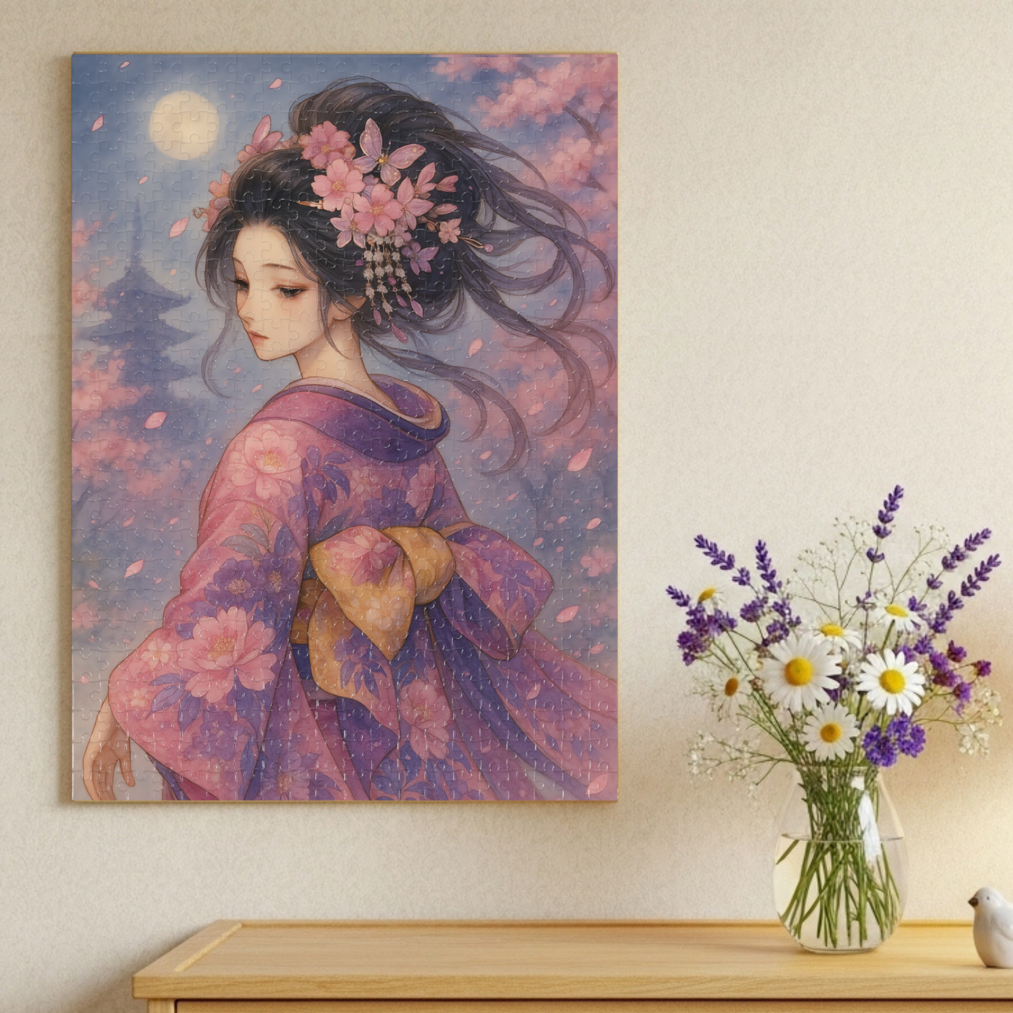 Lavender Reverie Cherry Blossom Path under the Full Moon : A Japanese Art Puzzle by SakuraWaStyle product thumbnail image