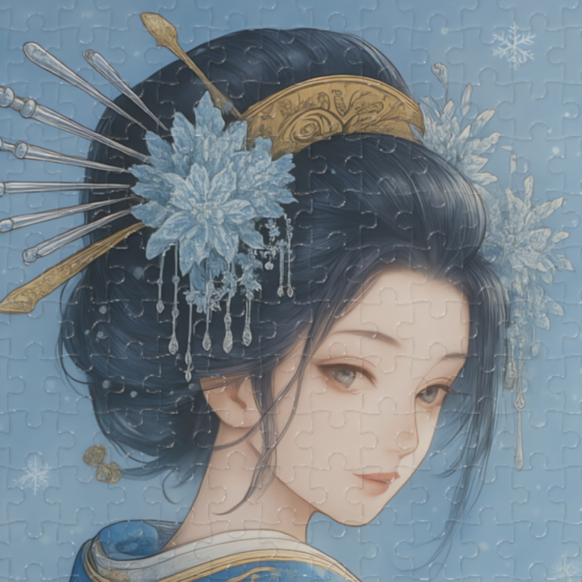 Winter Snow Geisha Puzzle – Japanese Kimono Jigsaw – Watercolor Art Gift for Adults – 252 / 500 / 1000 Pieces product thumbnail image