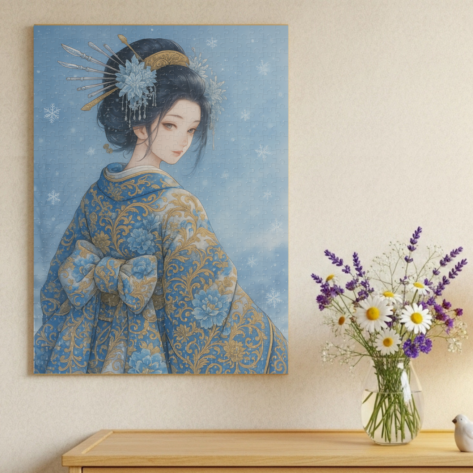 Winter Snow Geisha Puzzle – Japanese Kimono Jigsaw – Watercolor Art Gift for Adults – 252 / 500 / 1000 Pieces product thumbnail image