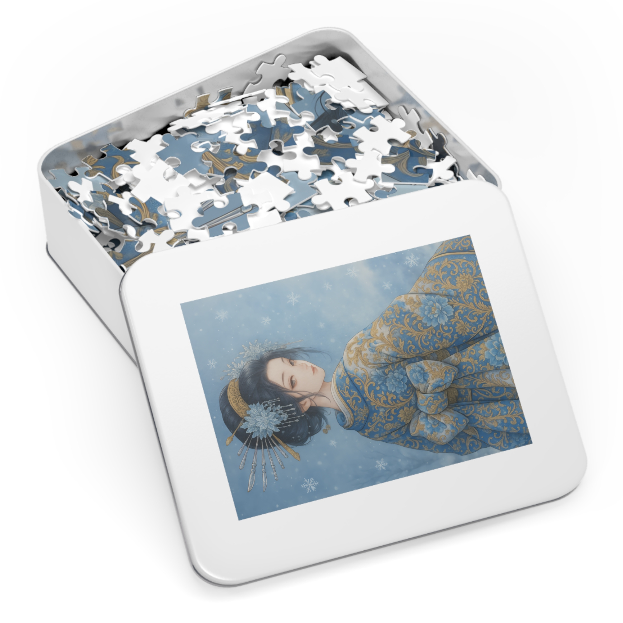 Winter Snow Geisha Puzzle – Japanese Kimono Jigsaw – Watercolor Art Gift for Adults – 252 / 500 / 1000 Pieces product thumbnail image