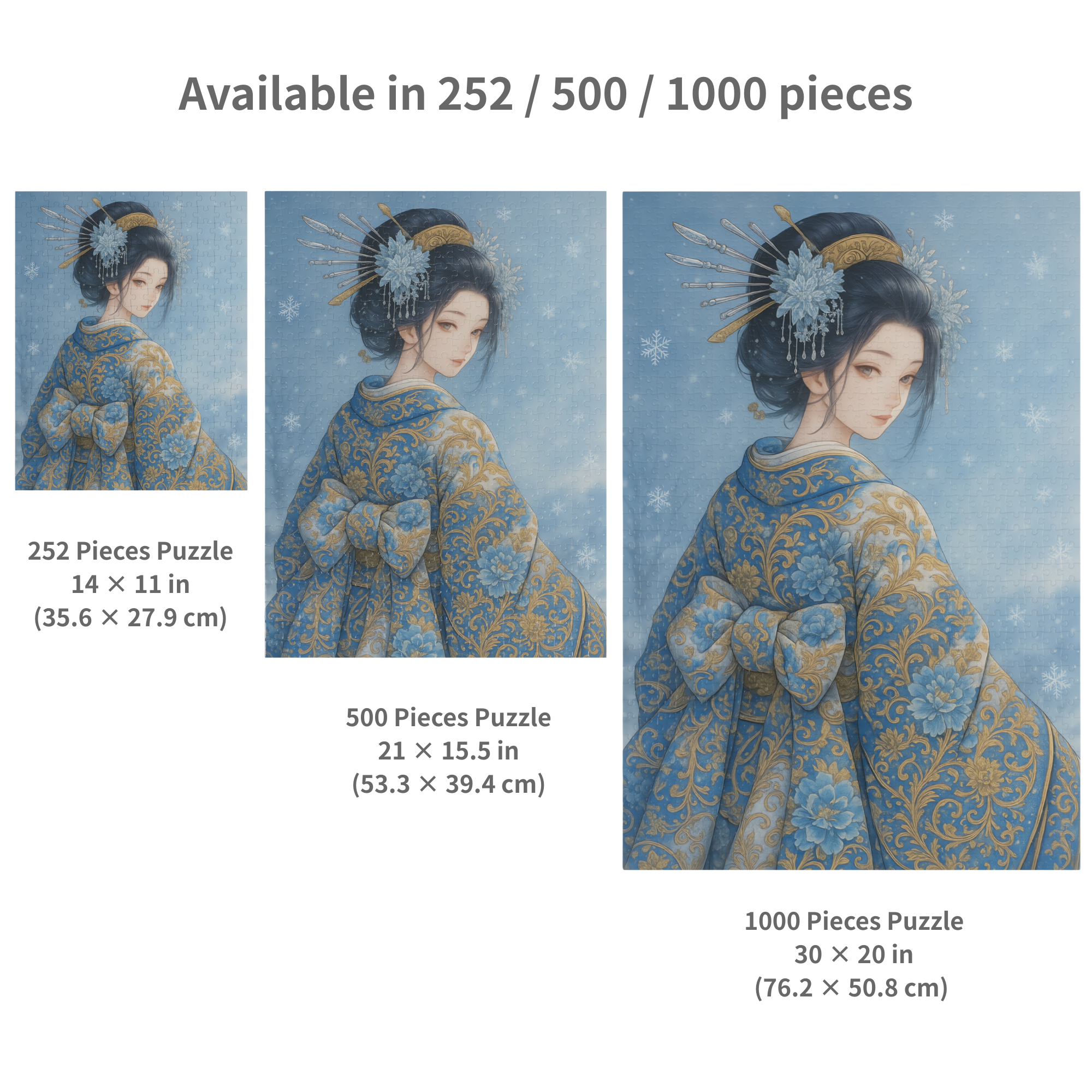 Winter Snow Geisha Puzzle – Japanese Kimono Jigsaw – Watercolor Art Gift for Adults – 252 / 500 / 1000 Pieces product thumbnail image