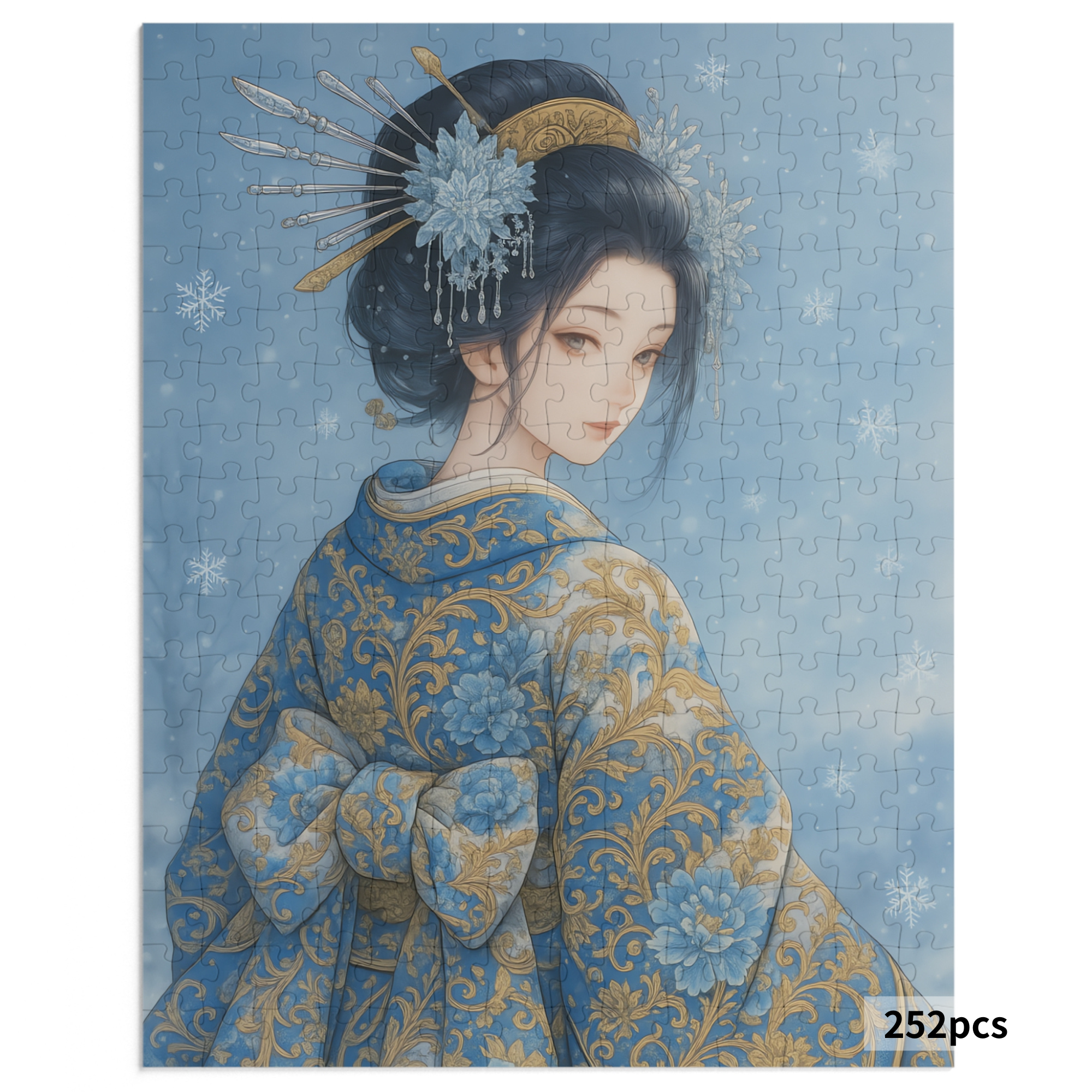 Winter Snow Geisha Puzzle – Japanese Kimono Jigsaw – Watercolor Art Gift for Adults – 252 / 500 / 1000 Pieces product thumbnail image