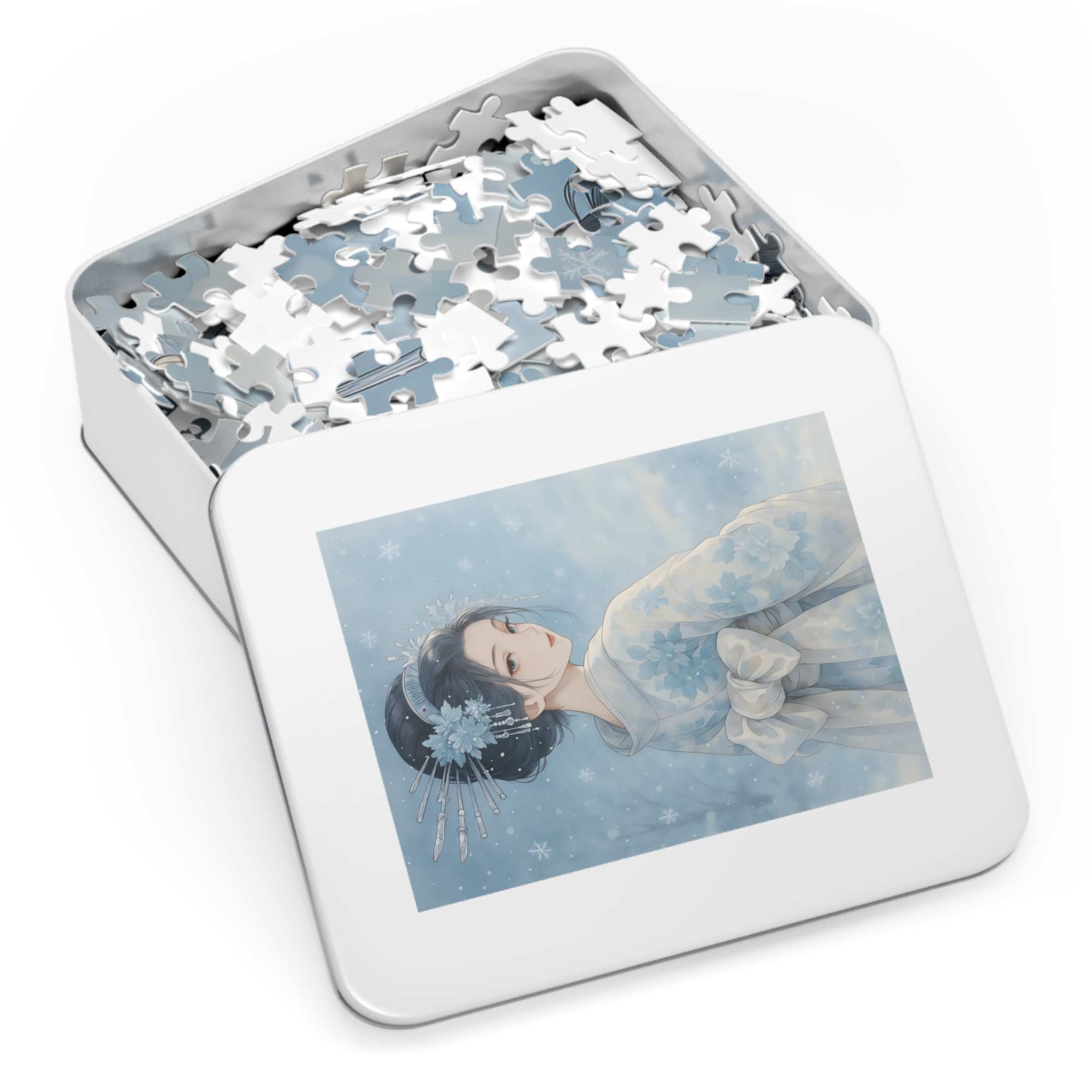 Silent Snow Geisha Puzzle – Japanese Winter Kimono Jigsaw – Watercolor Art Relaxing Gift – 252 / 500 / 1000 Pieces product thumbnail image